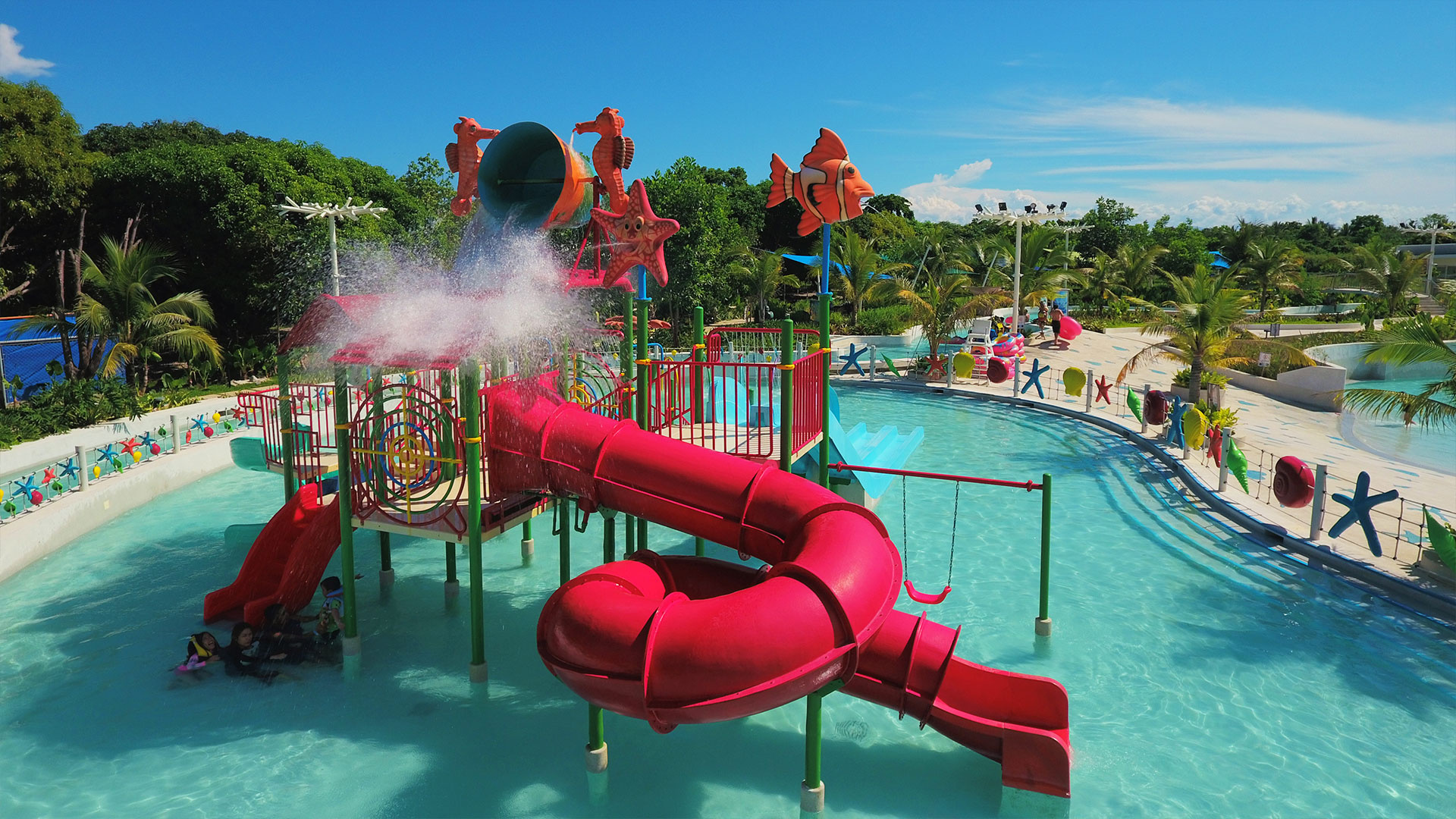Waterpark: Astoria Palawan, Wave pools, Flowriders, Spiral slides. 1920x1080 Full HD Background.