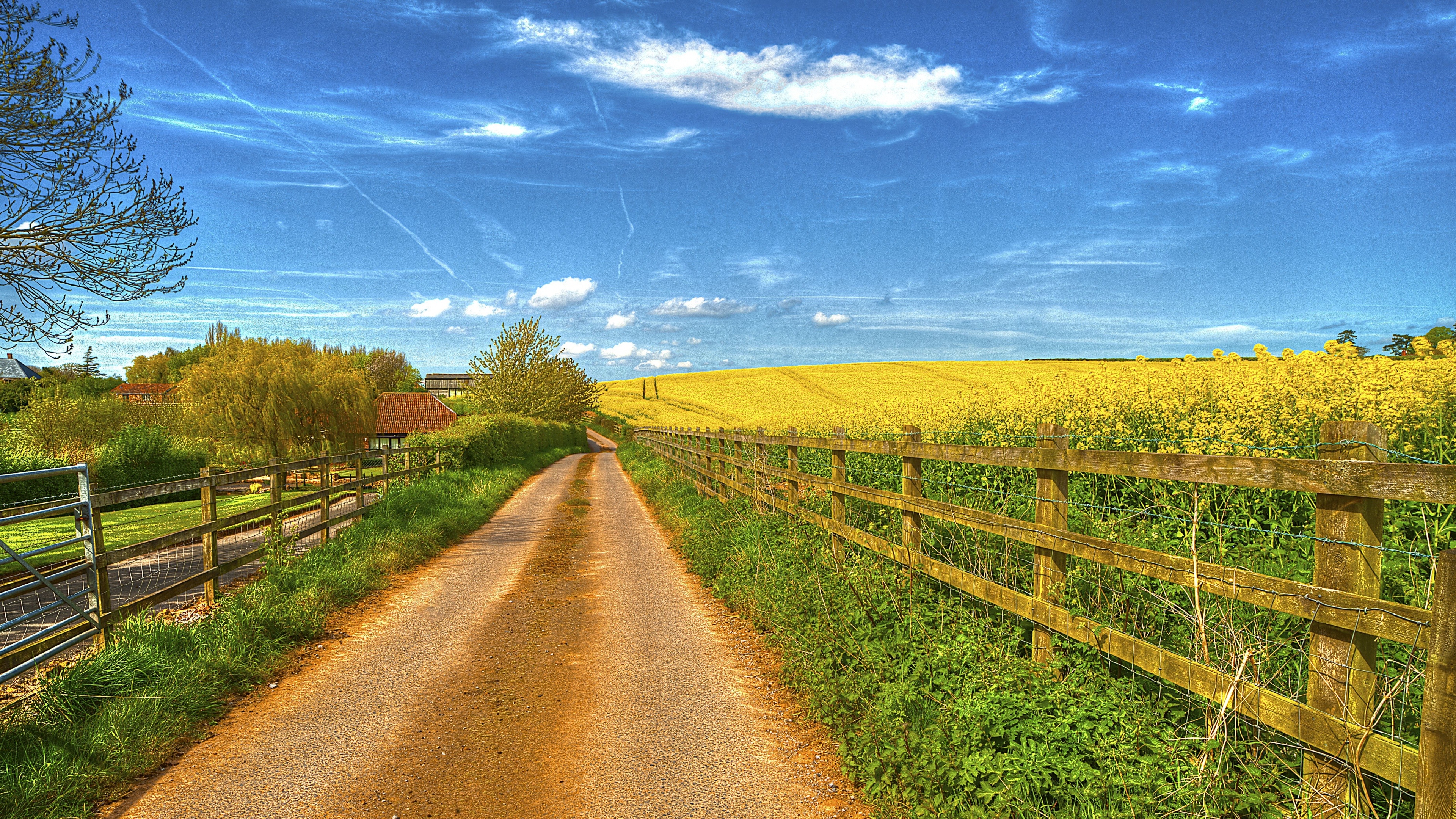 Country house, Road and field, Landscape beauty, Serenity captured, 3840x2160 4K Desktop