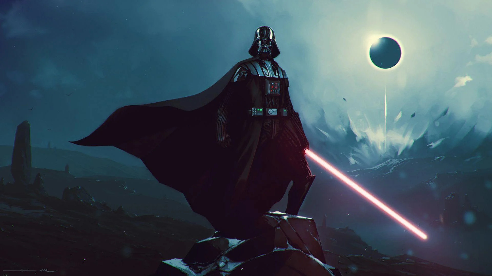 Darth Vader: Known for his iconic black armor, helmet, and heavy breathing. 1920x1080 Full HD Wallpaper.