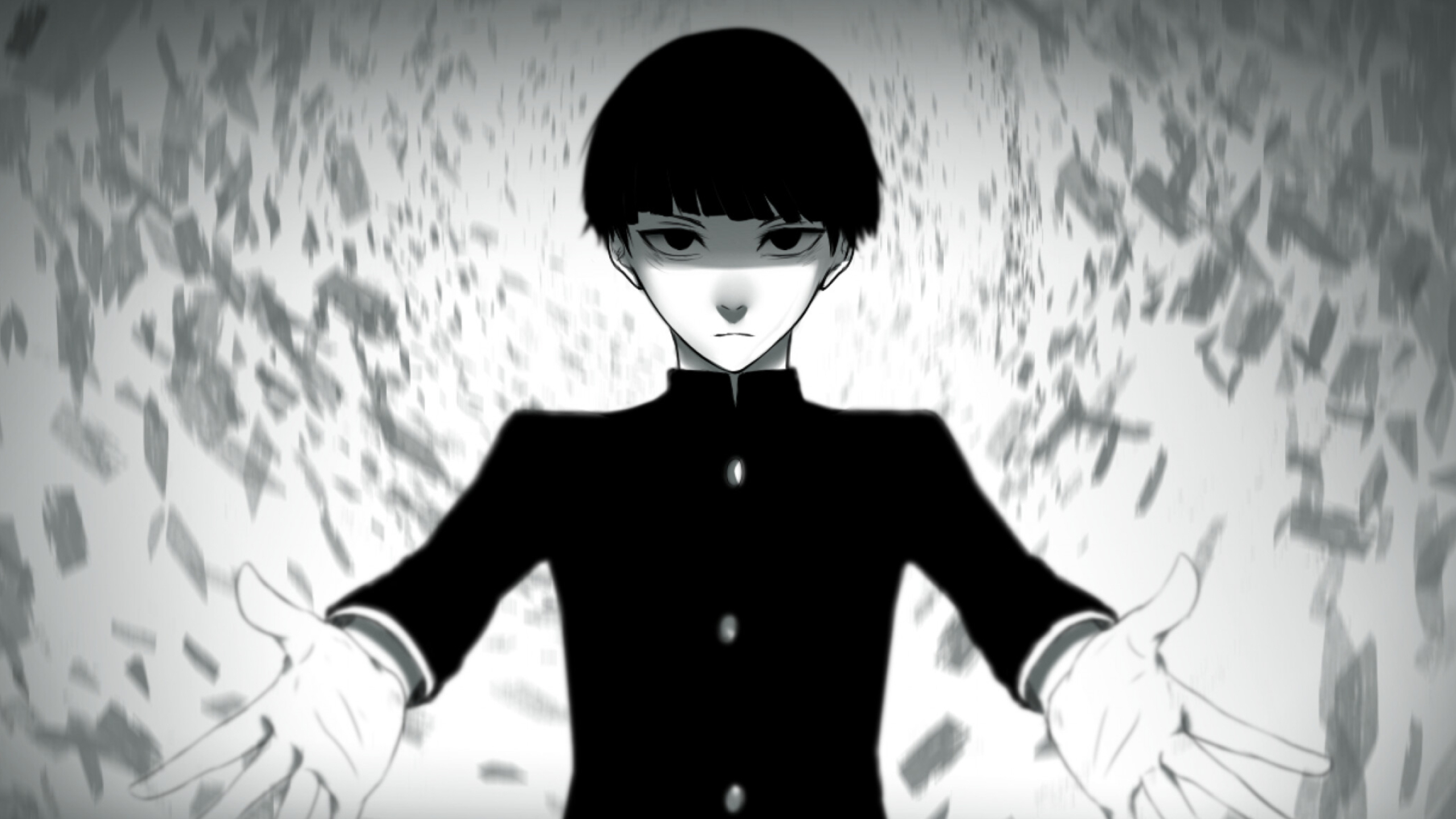 Mob Psycho 100: Black-and-white, The protagonist from One's manga series. 2560x1440 HD Background.