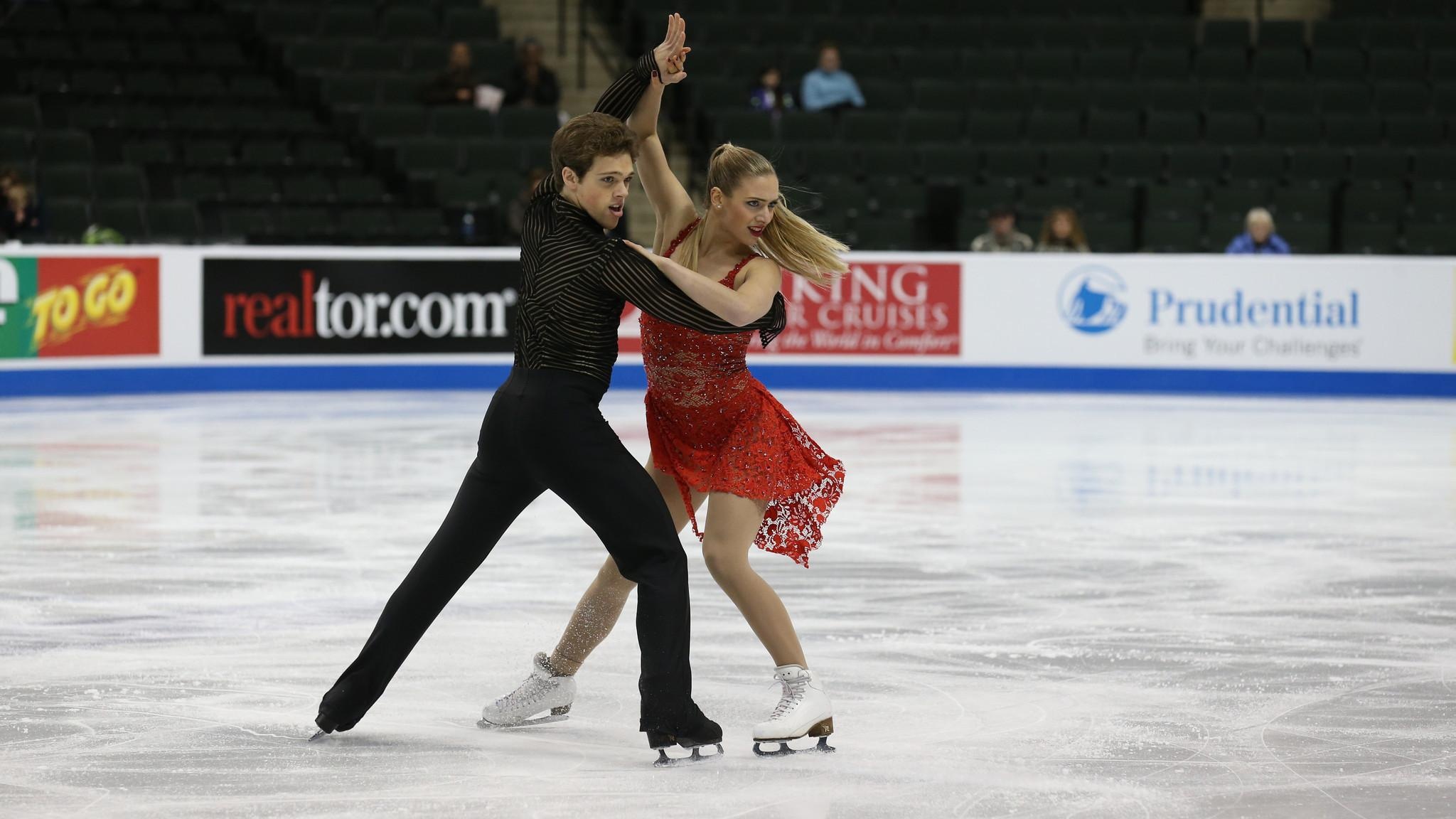 Pair Skating: Ice dancers, Michael Parsons and Rachel Parsons, 2016 Prudential U.S. Figure Skating Championships. 2050x1160 HD Background.