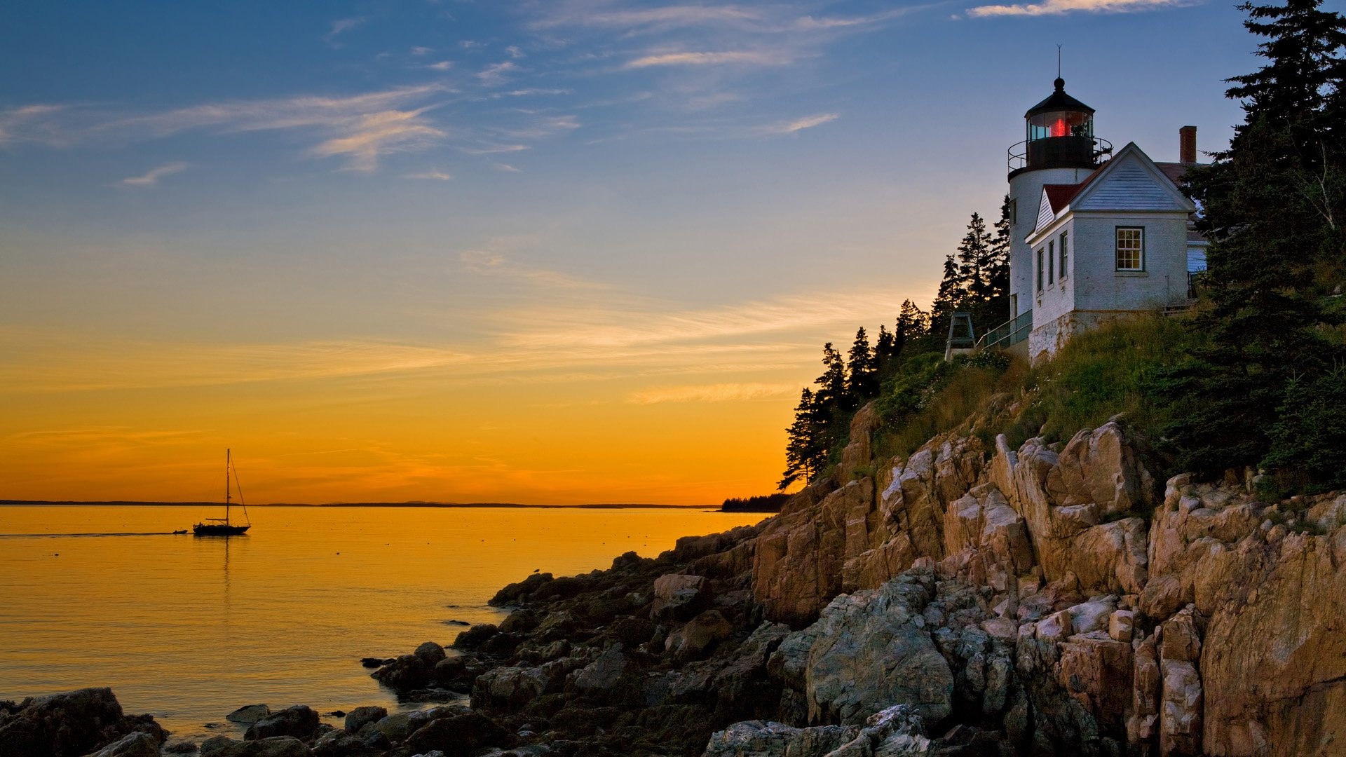 Bar Harbor, Maine, Majestic lighthouse, Scenic coastal views, 1920x1080 Full HD Desktop