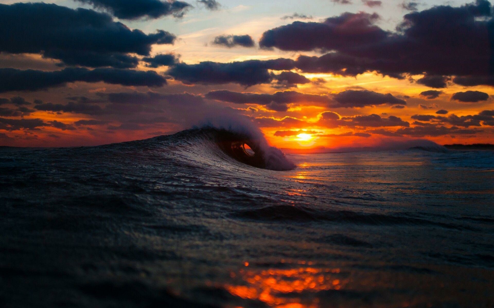 Sunset: Ocean sundown, Waves, Maritime scenery. 1920x1200 HD Background.