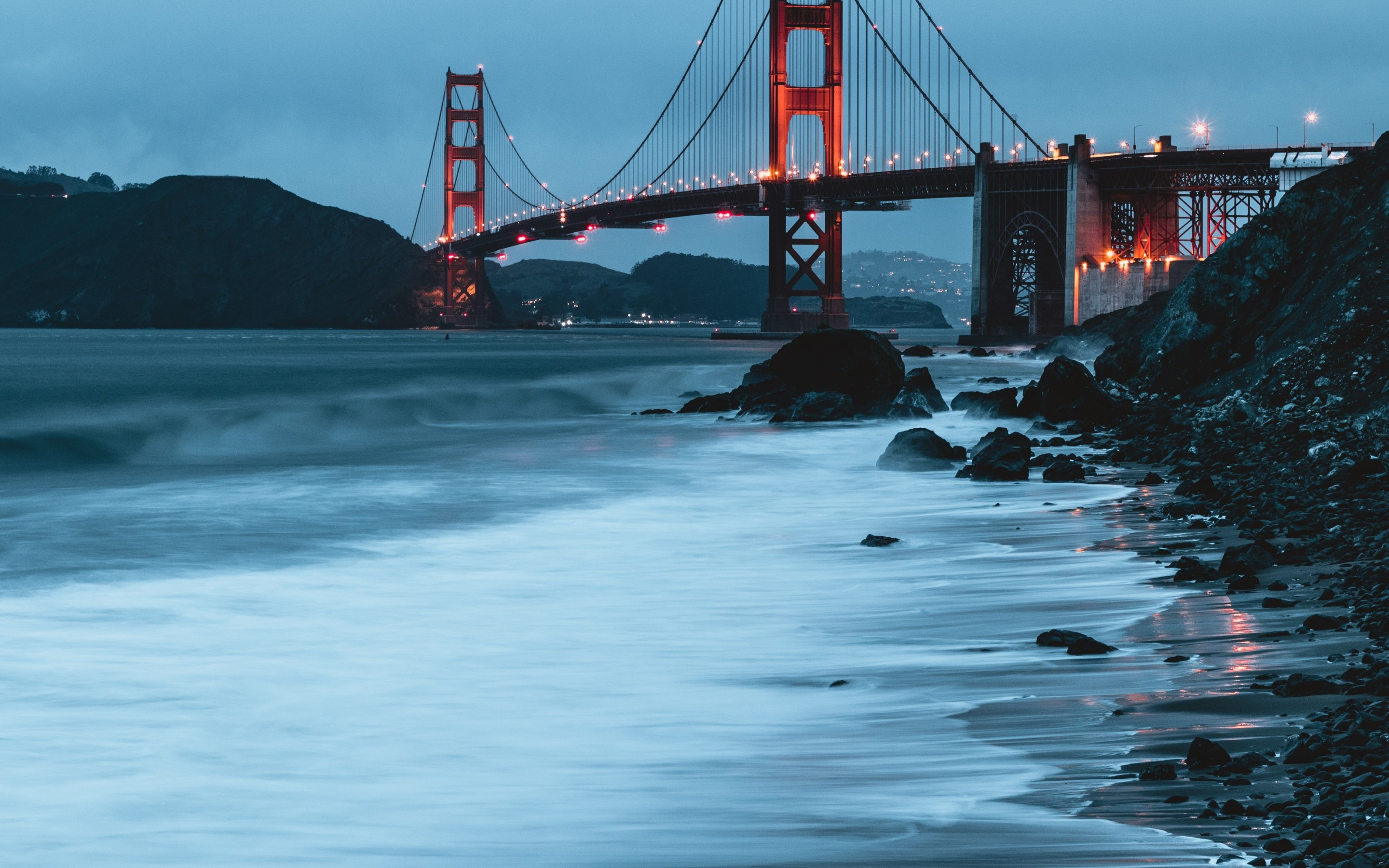 Golden Gate Bridge, Marshall's Beach, Scenic wallpapers, MacBook Pro, 2880x1800 HD Desktop