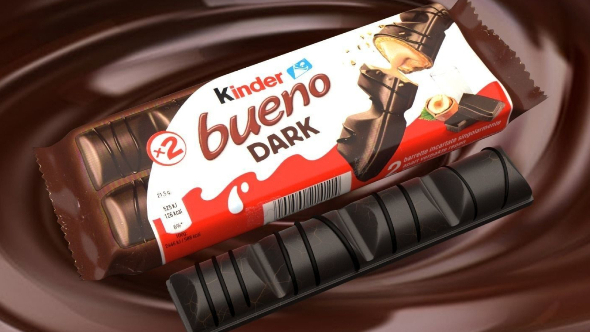 Kinder (Brand): Bueno Dark, A hazelnut-cream-filled, Italian company Ferrero. 1920x1080 Full HD Wallpaper.