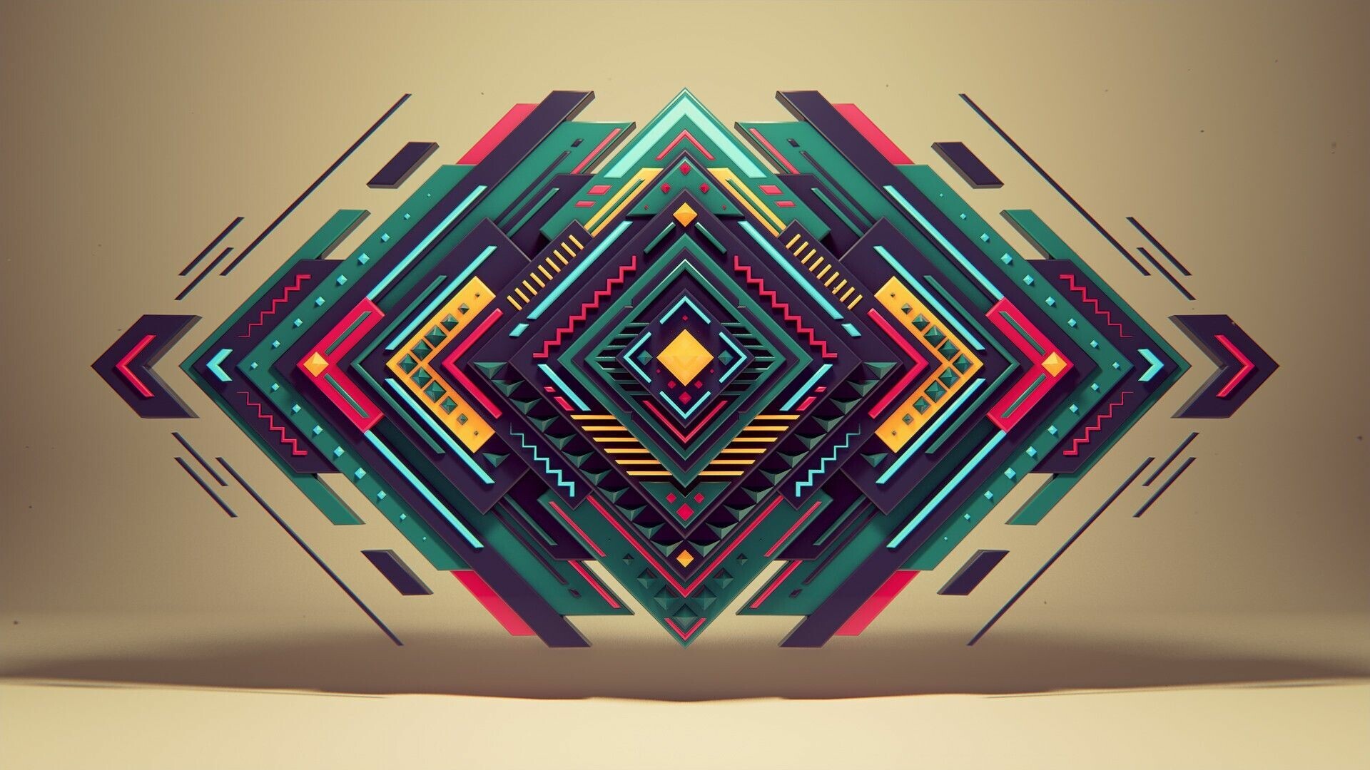 Geometric Abstract: Colorful objects, Squares, Right angles, Line segments. 1920x1080 Full HD Background.