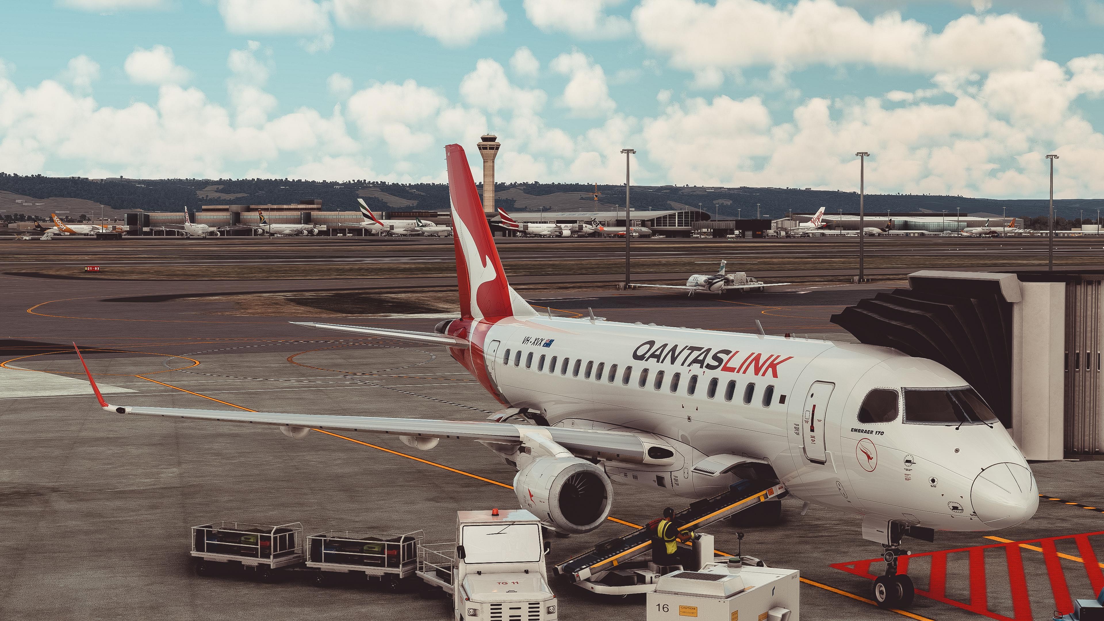 Embraer 170, Qantaslink, Taxiing at Perth Airport, Microsoft Flight Simulator, 3840x2160 4K Desktop