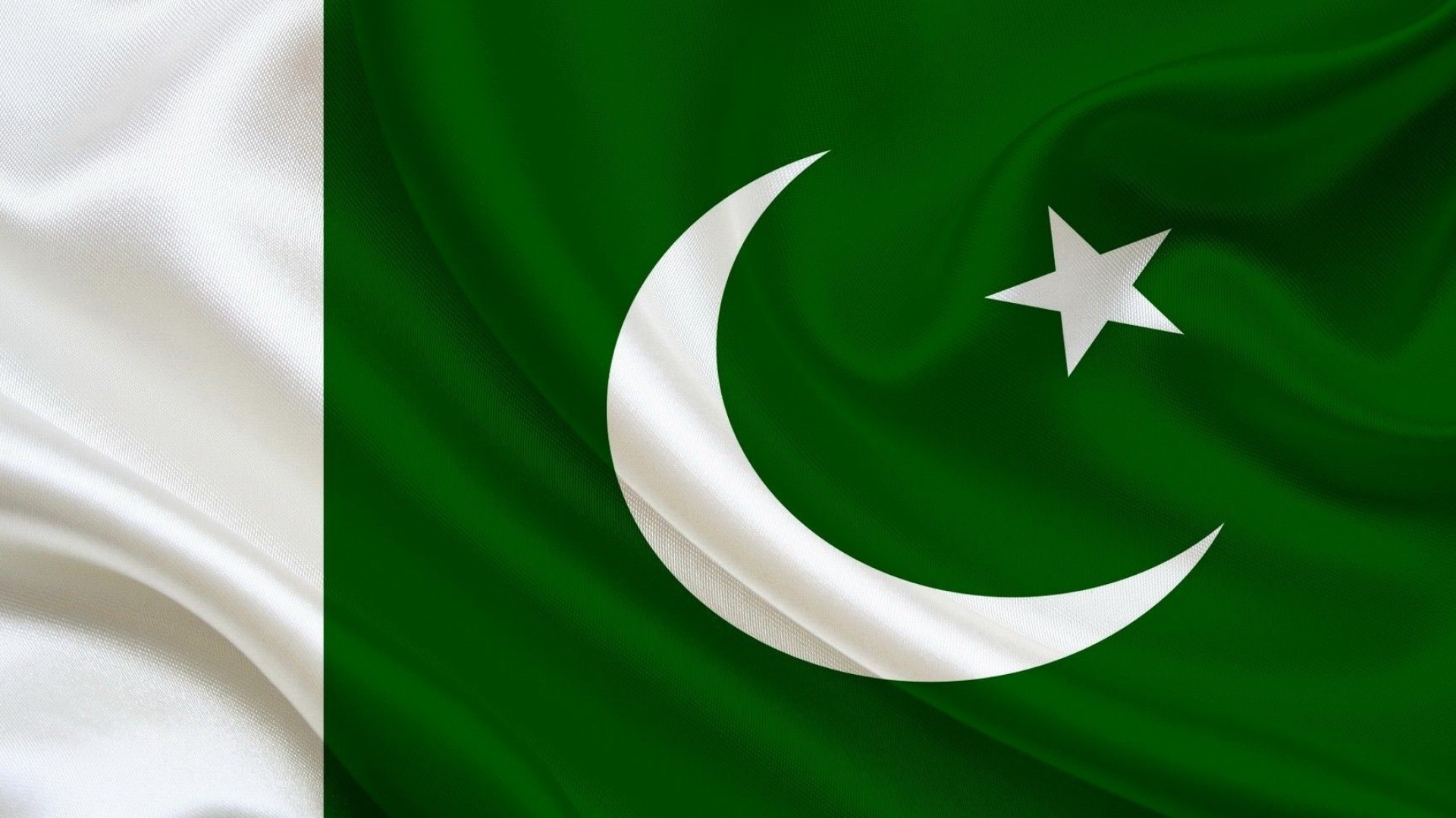 Flag: The symbol of Pakistan, Crescent moon and five-pointed star. 1920x1080 Full HD Wallpaper.