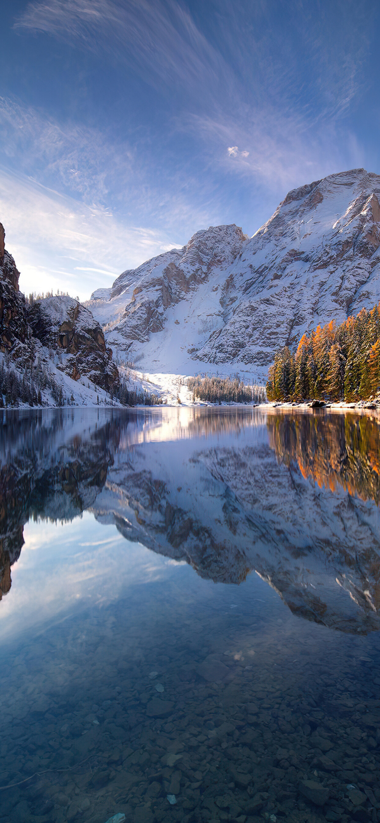 Lake: Braies natural reservoir, A body of water that is surrounded by land. 1250x2690 HD Background.