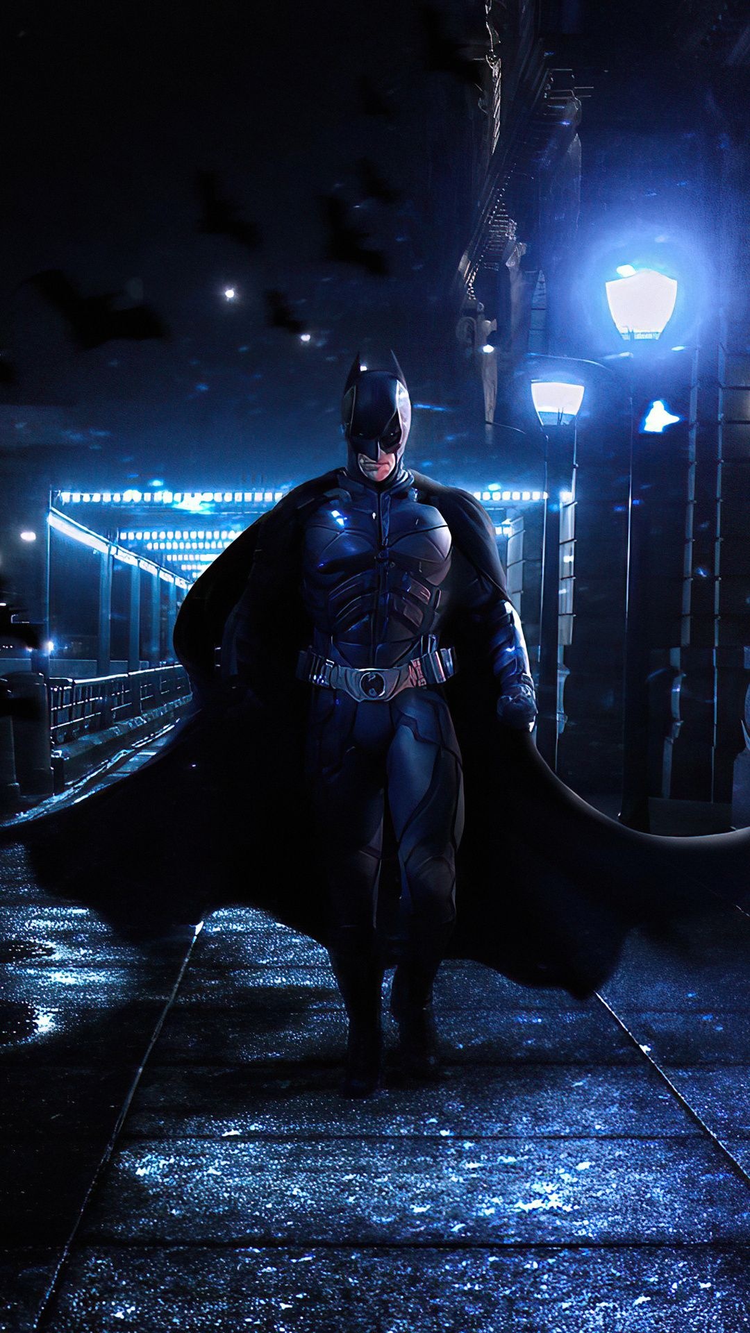 Batman, Gotham streets, 4k resolution, 1080x1920 Full HD Handy