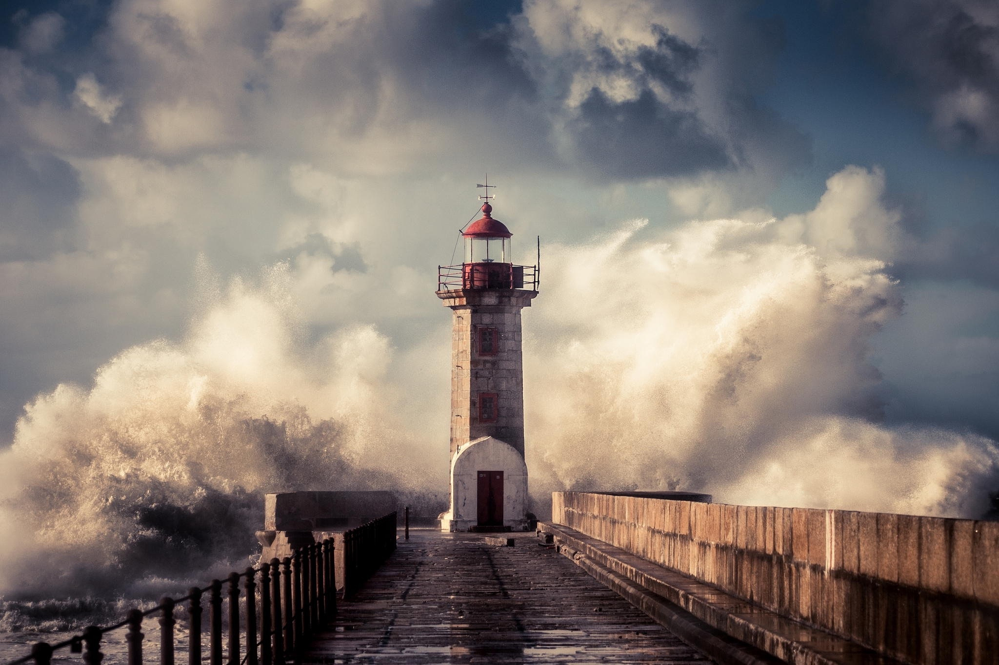 Wave squirt storm, Lighthouse beauty, Landscapes section, Captivating view, 2050x1370 HD Desktop