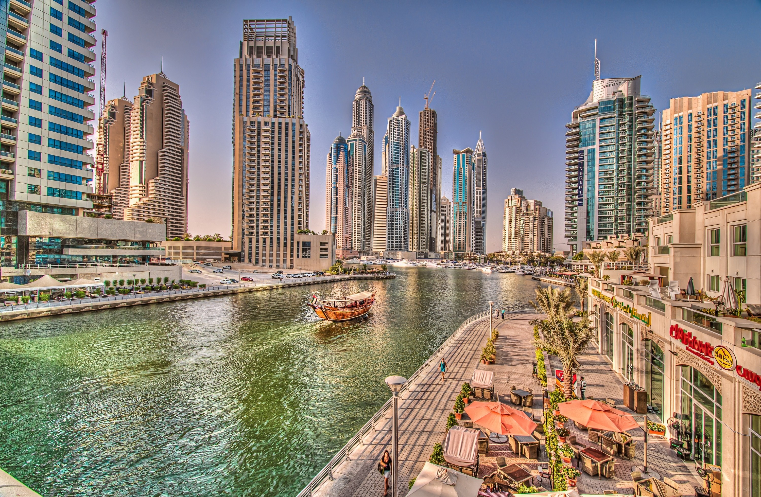 Dubai: A picturesque waterfront attraction, Dubai Marina Walk. 3000x1960 HD Background.