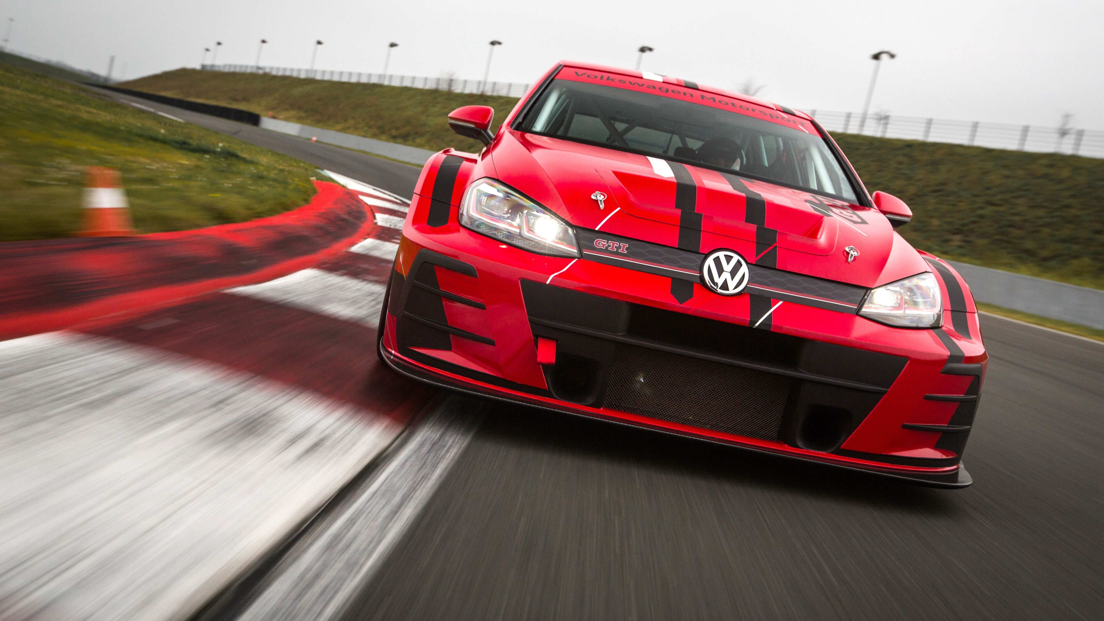Golf GTI: 2018 Volkswagen TCR Type 5G, Race track, Motion, A hot hatch and sports car. 3840x2160 4K Wallpaper.