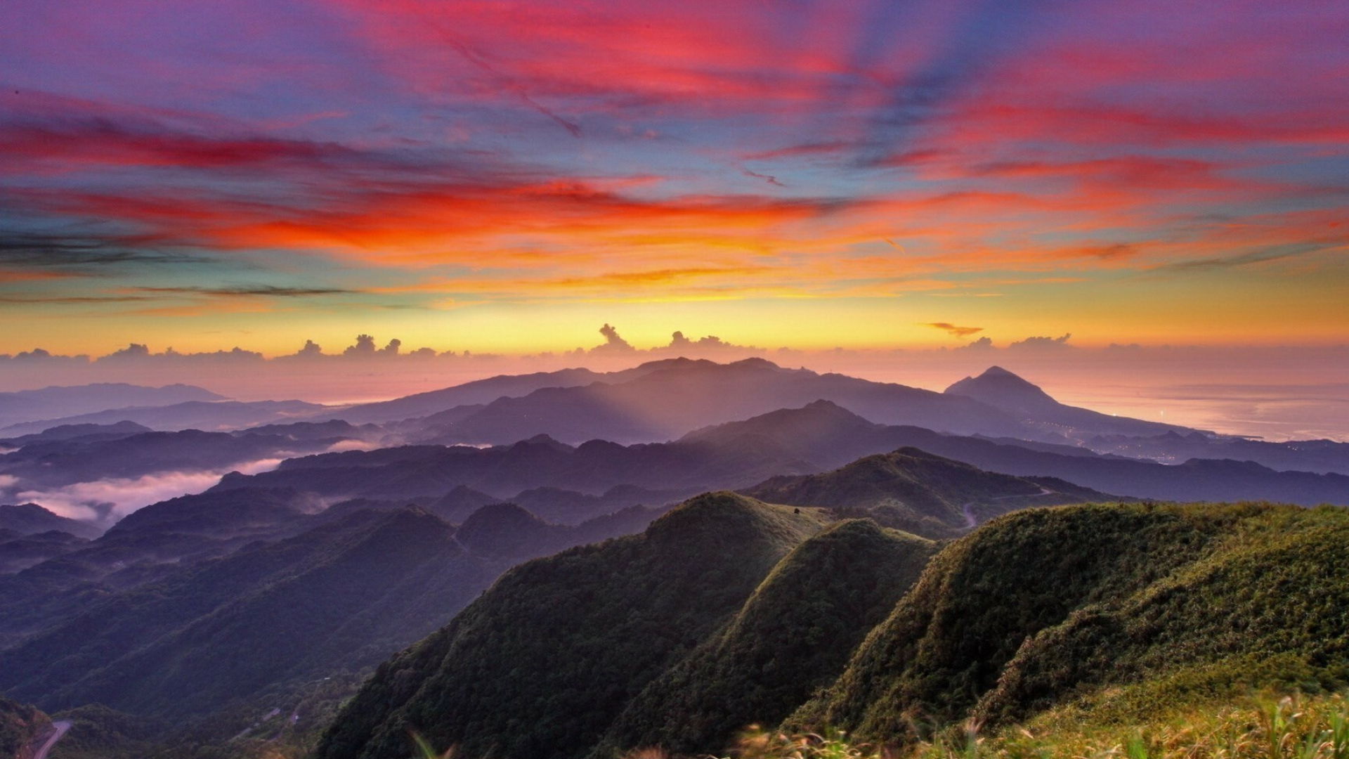 Sunrise: Dawn, Spectacular natural countryside, Mountain. 1920x1080 Full HD Background.