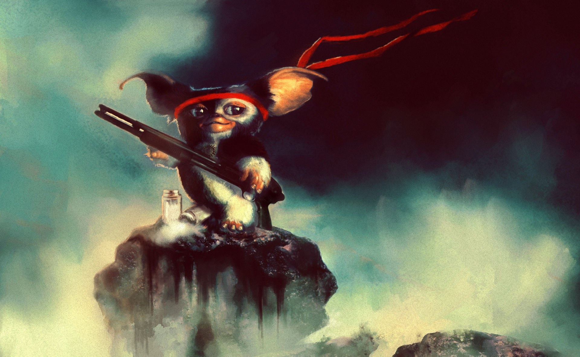 Gremlin Gizmo: Giz with a shotgun, Mogwai that as adept as the monsters are with weapons and electrical devices. 1920x1190 HD Wallpaper.