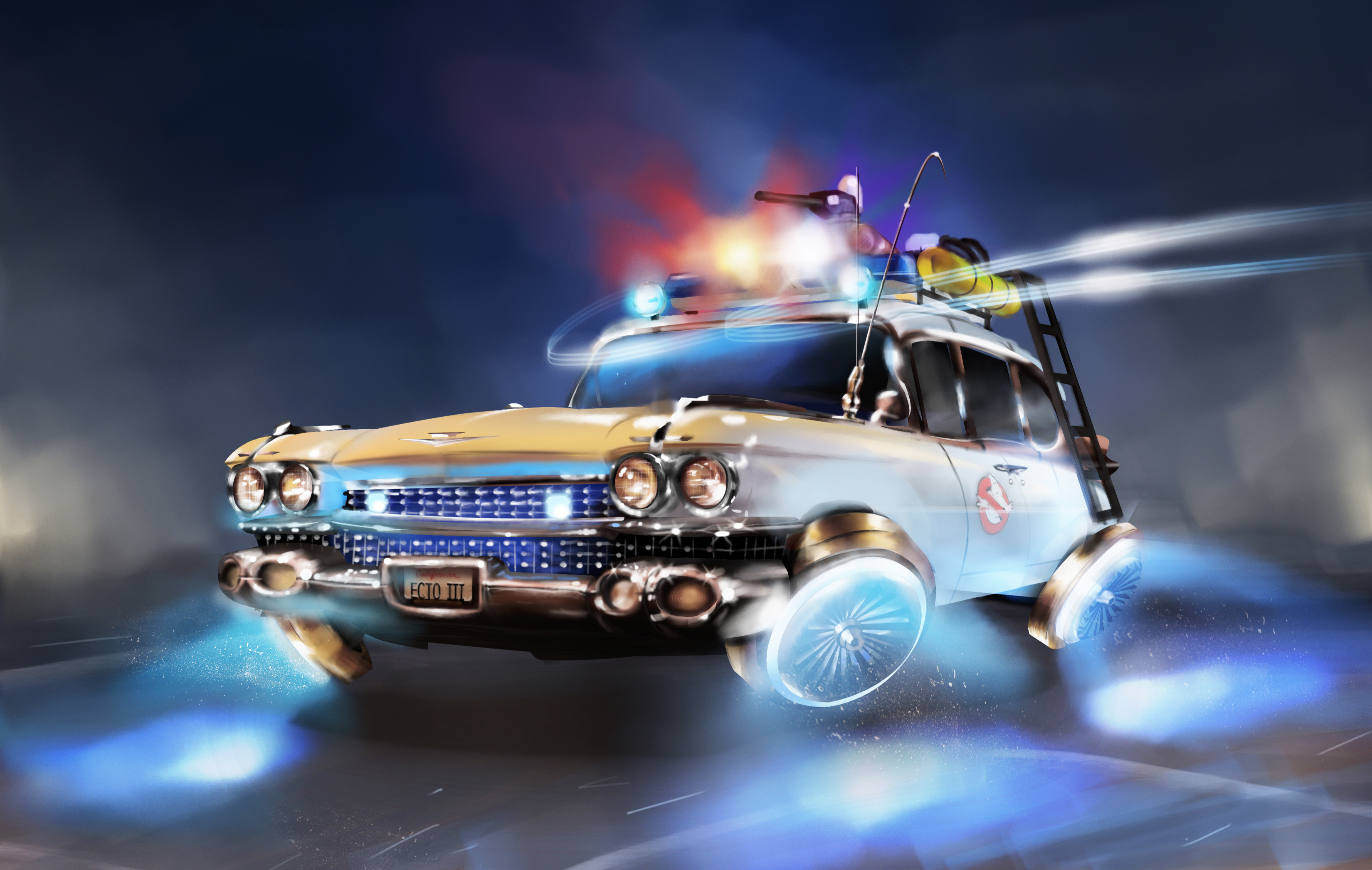 Ghostbusters: Ecto III, Flying car, Fantasy, Art. 3300x2100 HD Background.
