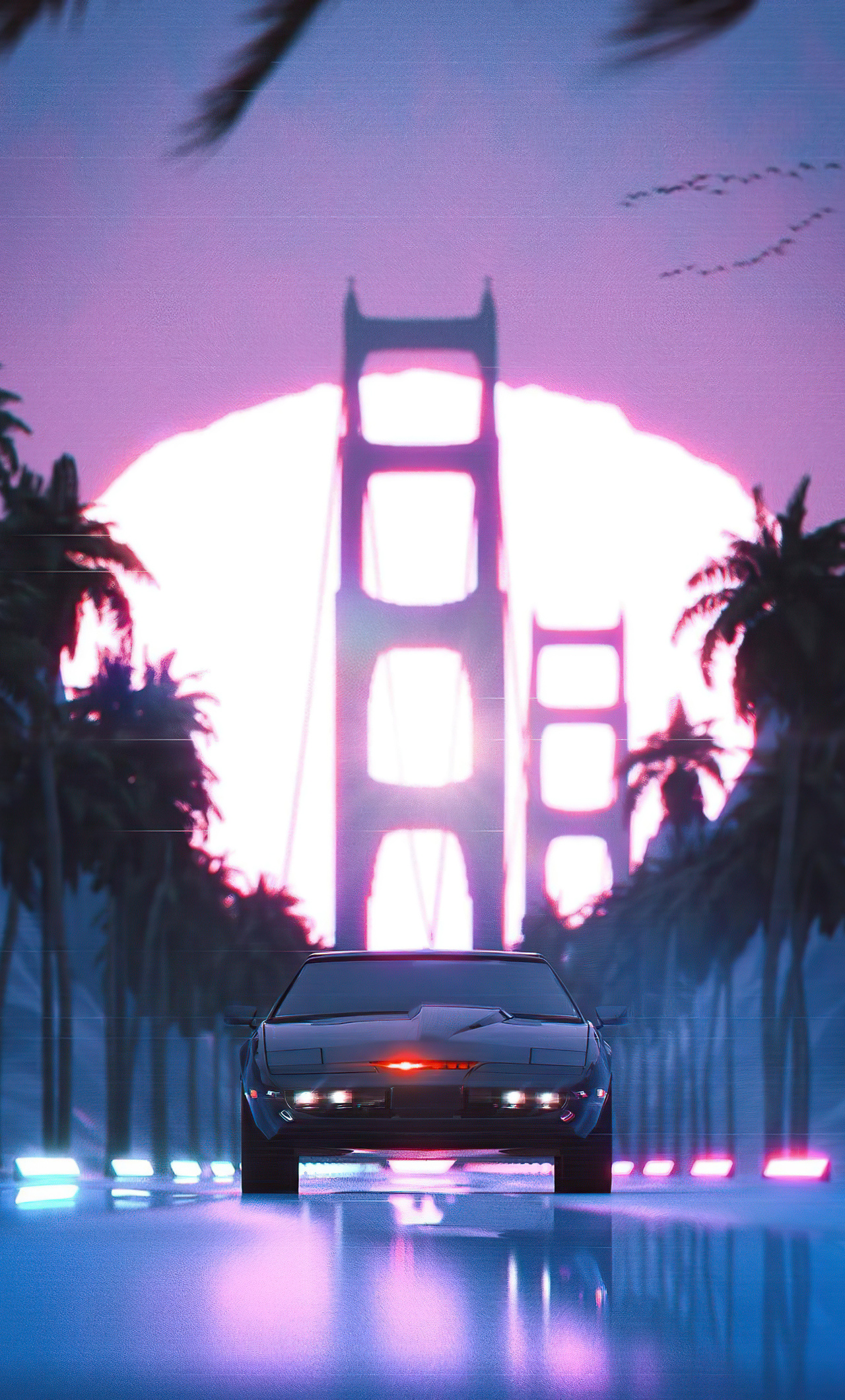Vaporwave Knight Rider, Aesthetic black car, Retro iPhone wallpaper, Cool vaporwave vibes, 1280x2120 HD Handy