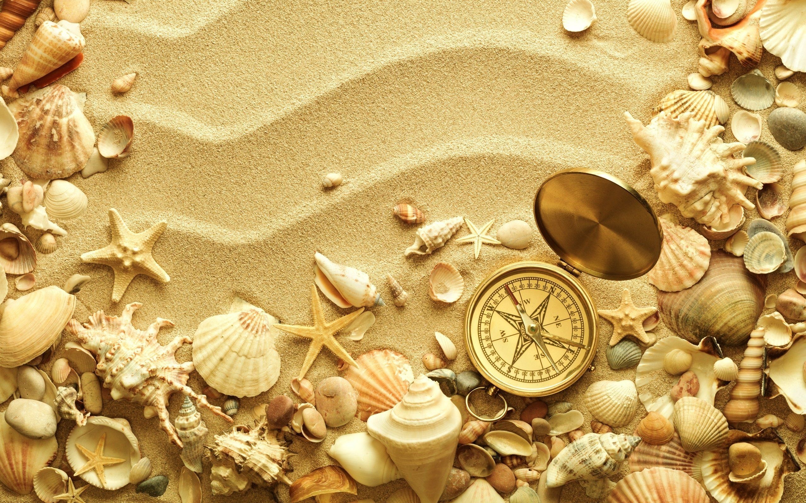 Beach compass, Sandy shores, Nautical theme, Bokeh background, 2560x1600 HD Desktop