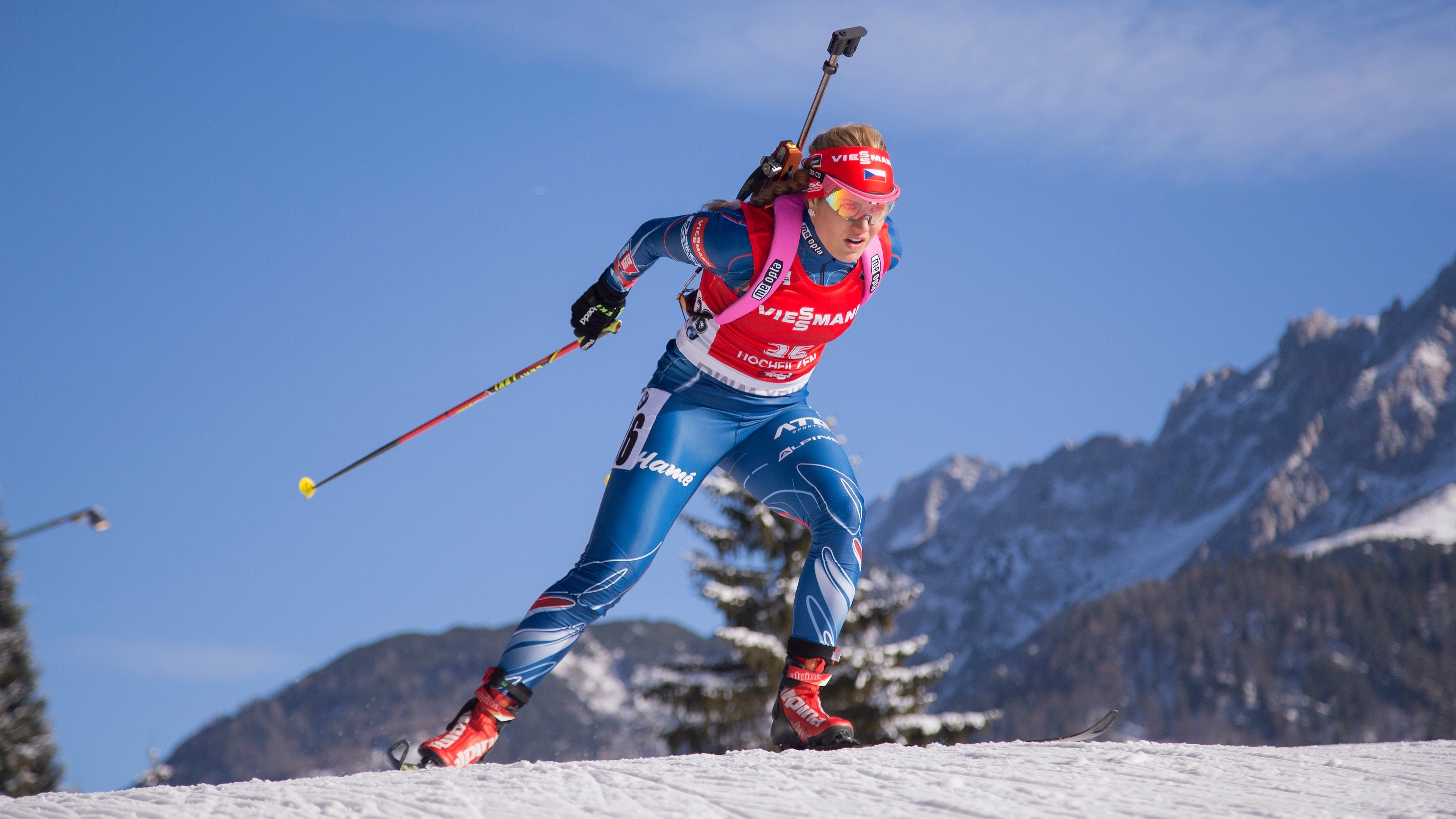 Biathlon: A winter sport, Cross-country skiing, Rifle shooting, The shooting rounds. 3840x2160 4K Background.