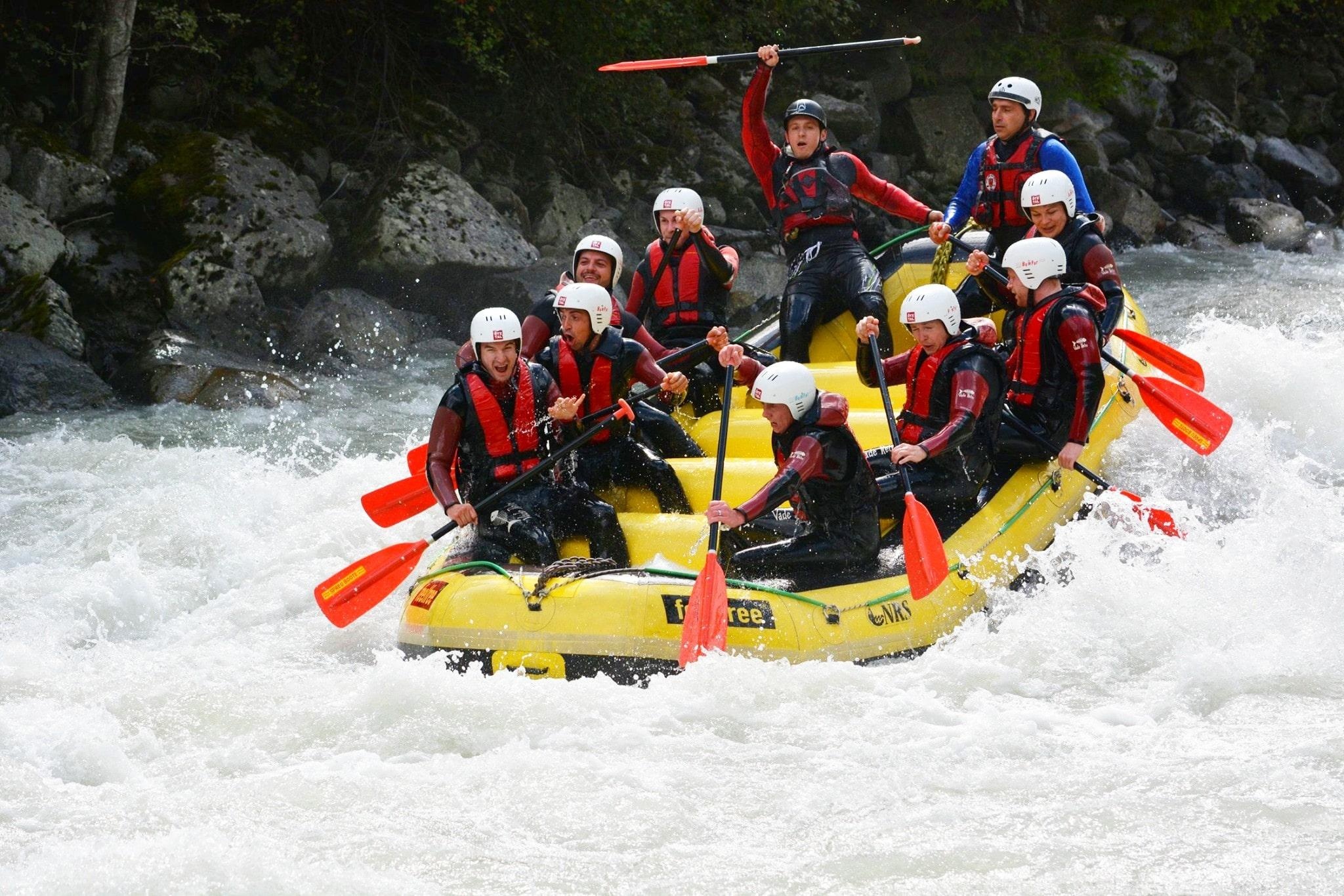 Rafting: An extreme trip down the mountain river, Skilled maneuvering in water sports. 2050x1370 HD Background.