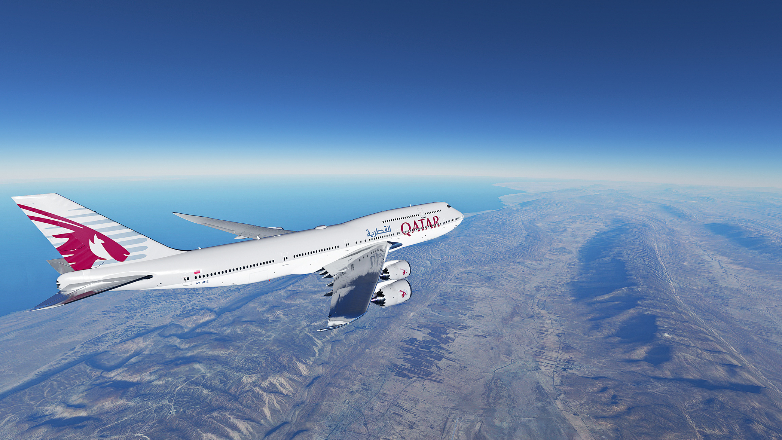Qatar Airways, Boeing 747-8, Flight simulation, Aviation enthusiasts, 2560x1440 HD Desktop