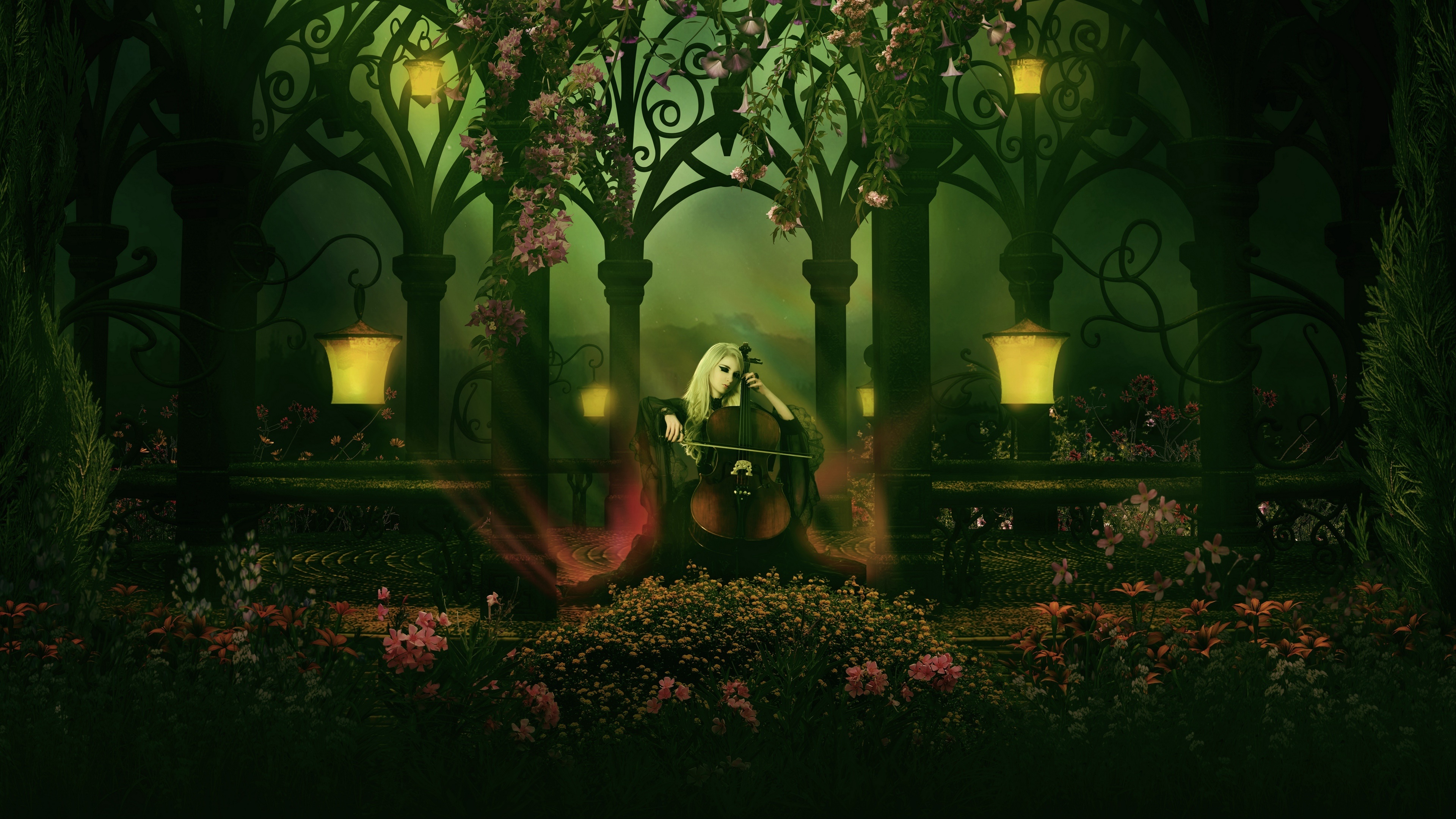 Goth: Mystic, Morbid and romantic motifs, Cello, Dark atmosphere. 3840x2160 4K Background.