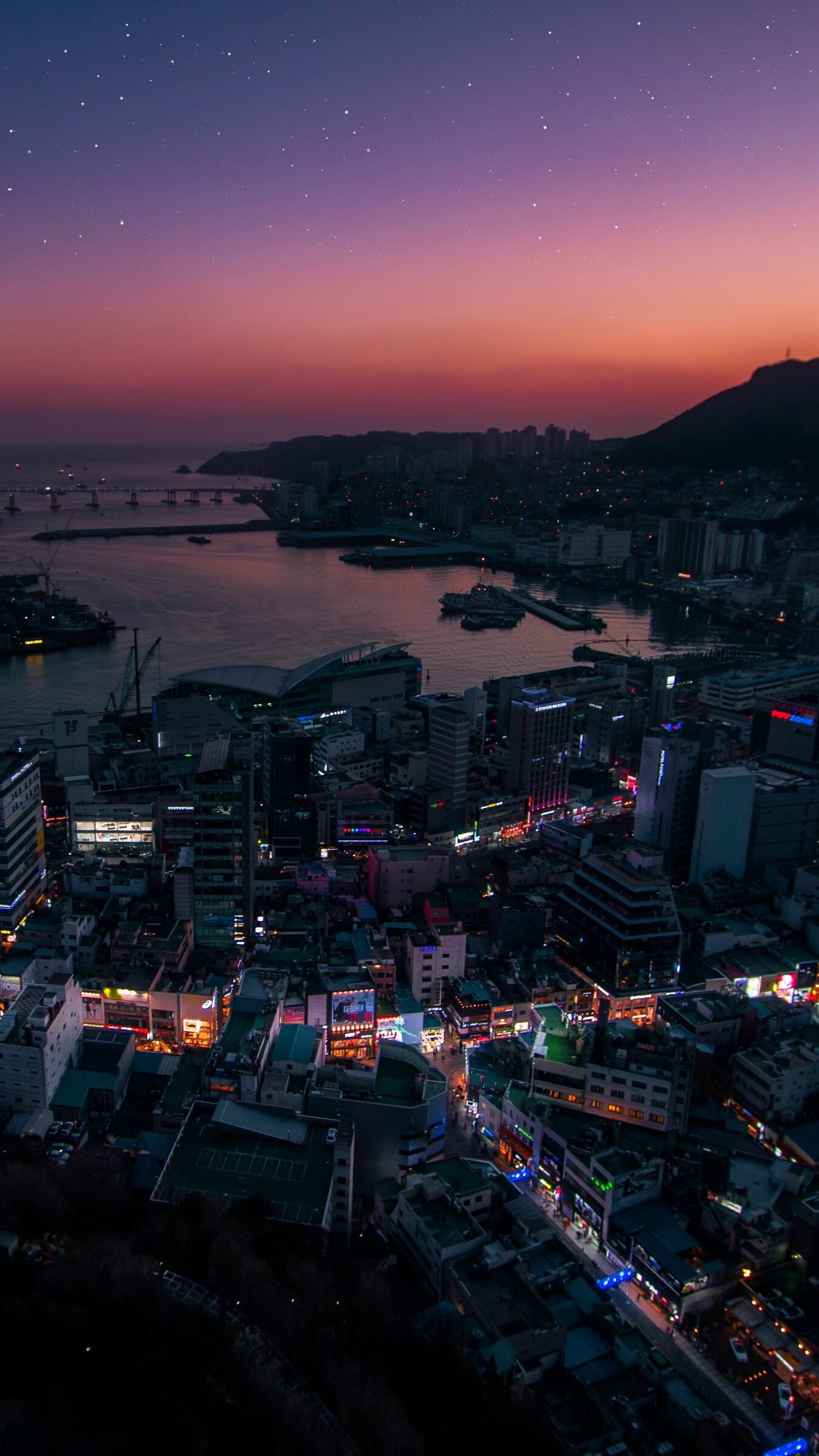 Korea: Korean city, Aerial view, Sunset. 1350x2400 HD Wallpaper.