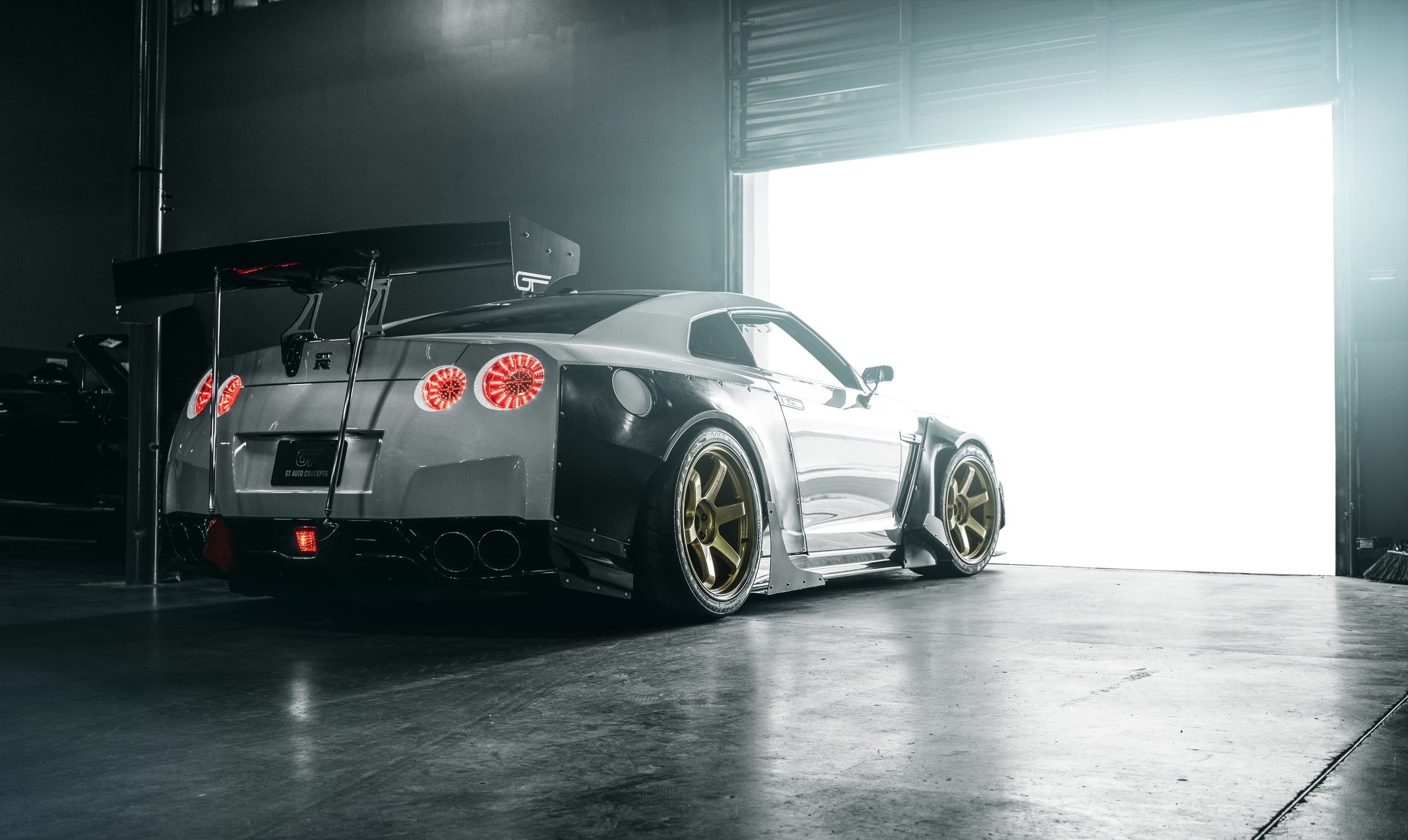 Nissan GT-R R35, Black and white contrast, Coupe elegance, Powerful performance, 2500x1500 HD Desktop