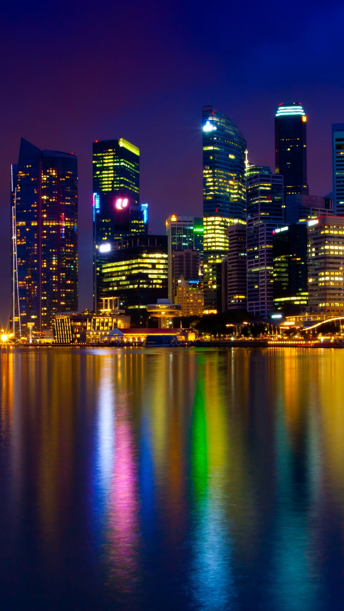 Singapore: Malay Peninsula, Marina Bay, Night skyline. 1440x2560 HD Background.