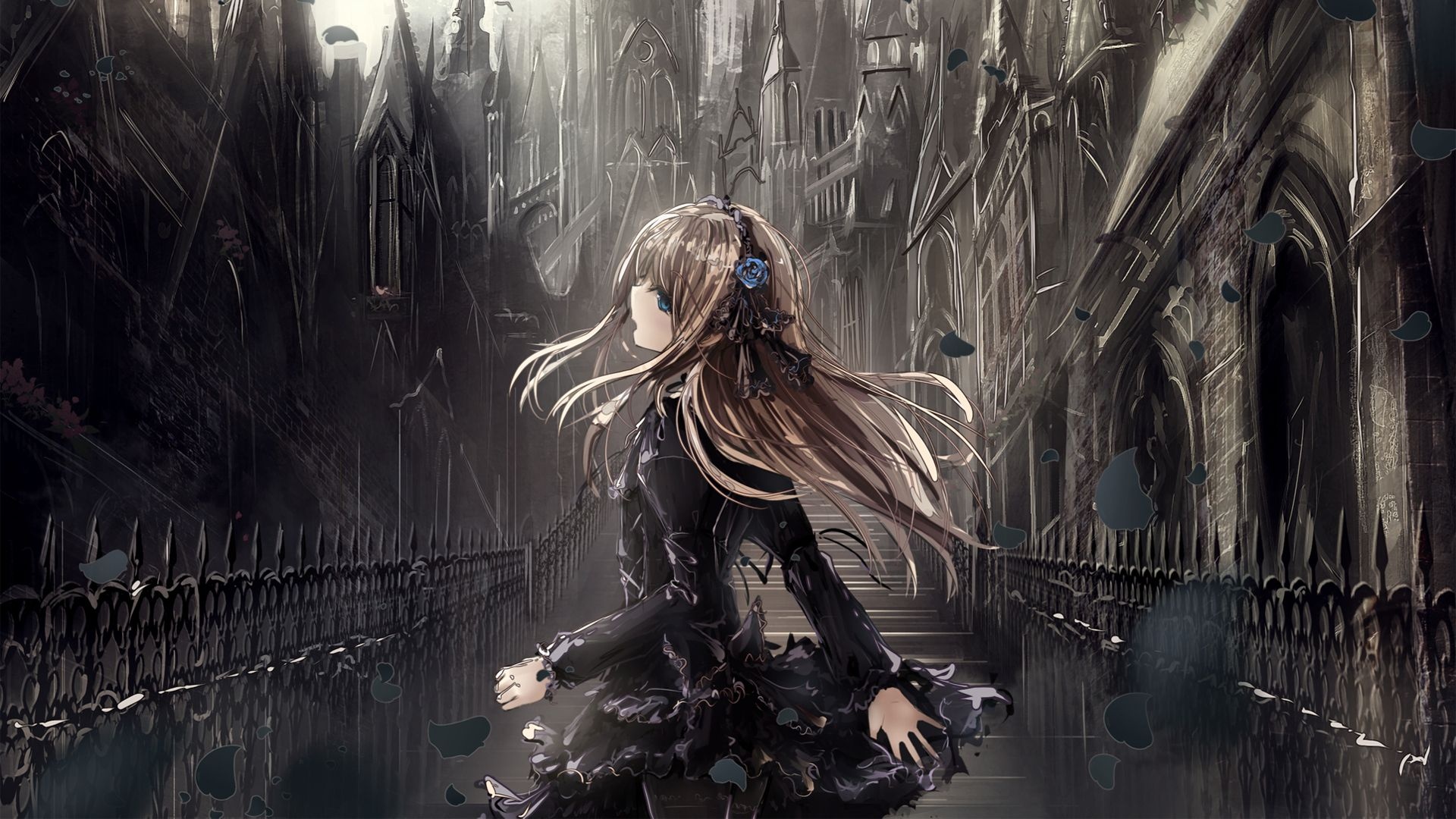 Goth Girl: Rozen Maiden, Suigintou, A Japanese manga series written and illustrated by Peach-Pit. 1920x1080 Full HD Wallpaper.
