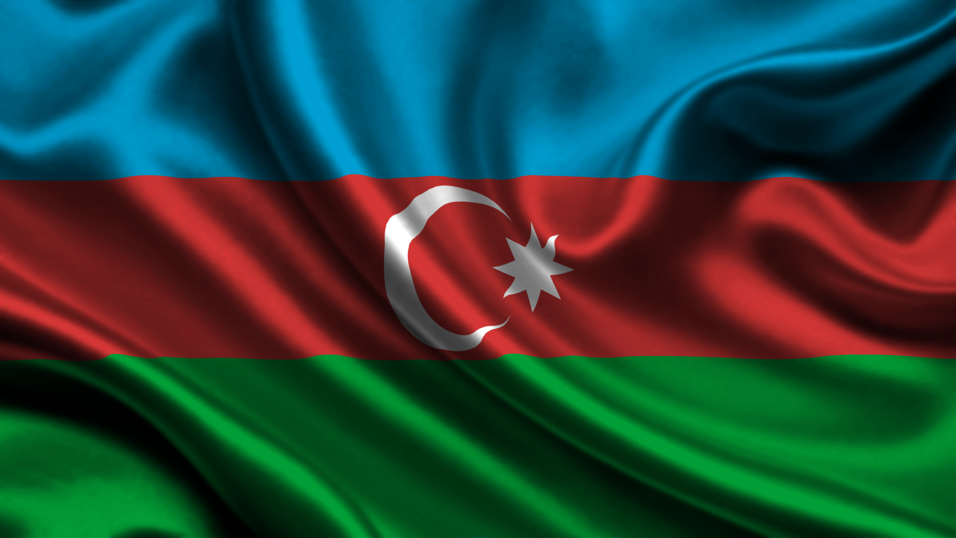 Azerbaijan: Flag of Azerbaijani Republic, Emblem. 1920x1080 Full HD Background.