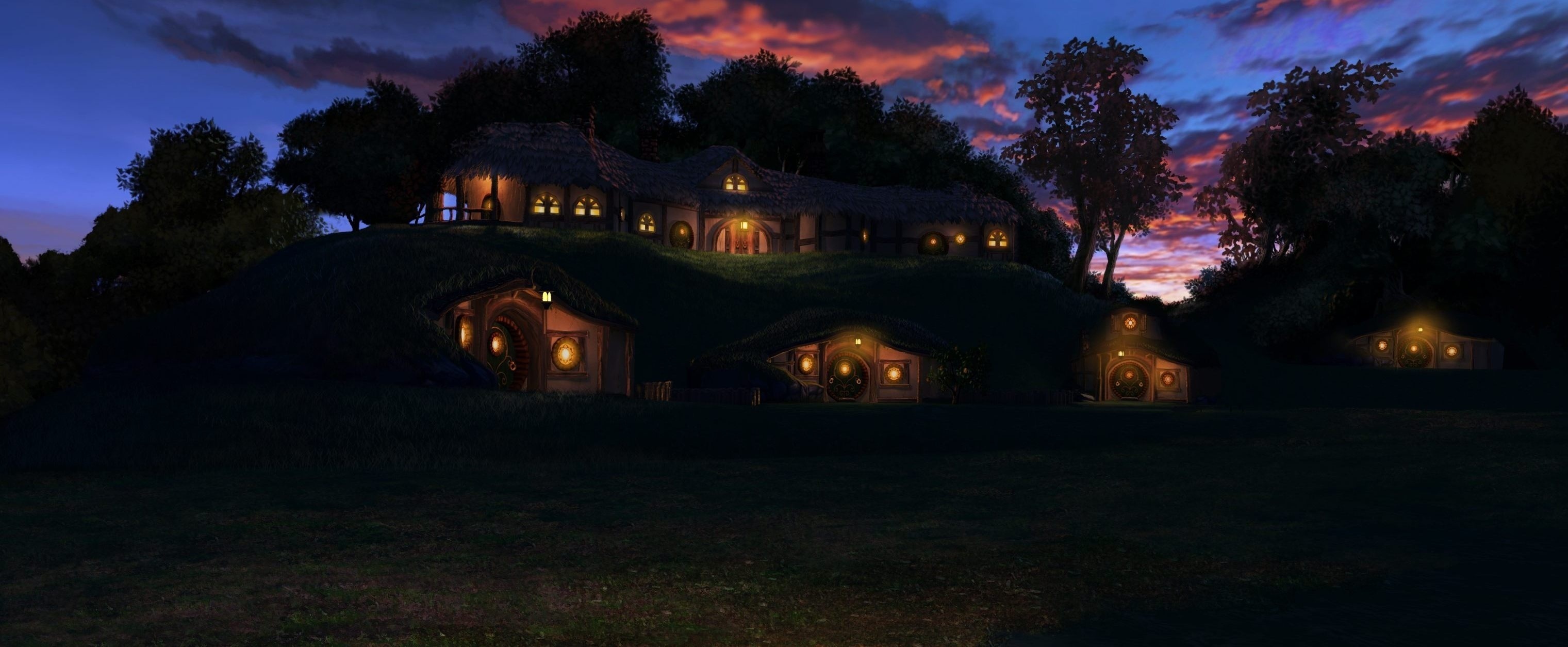 Lord of the Rings, Hobbit lifestyle, Beautiful sunset, Nature's wonders, 3050x1260 Dual Screen Desktop