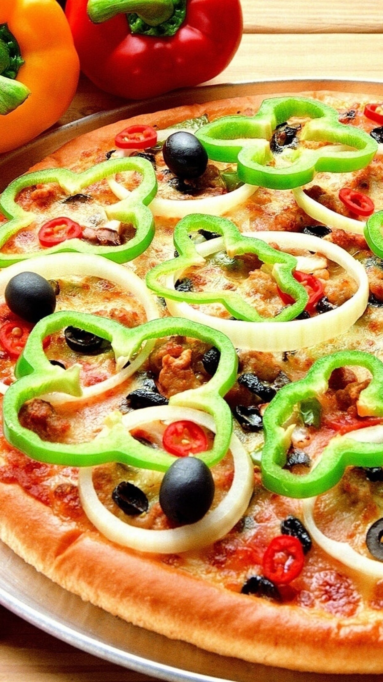 Pizza: Flat round bread, Vegetables. 1250x2210 HD Wallpaper.