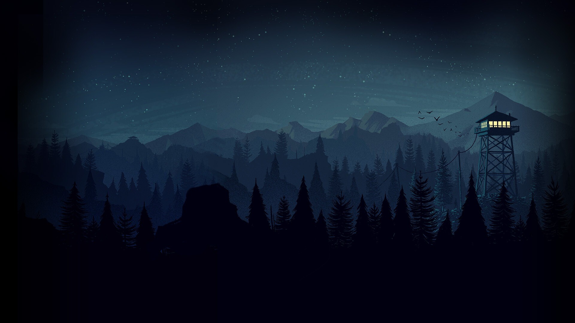 Firewatch: A game where protagonist Henry volunteers to be a fire lookout in order to escape his demons and lose himself in Shoshone's woodland environs. 1920x1080 Full HD Background.