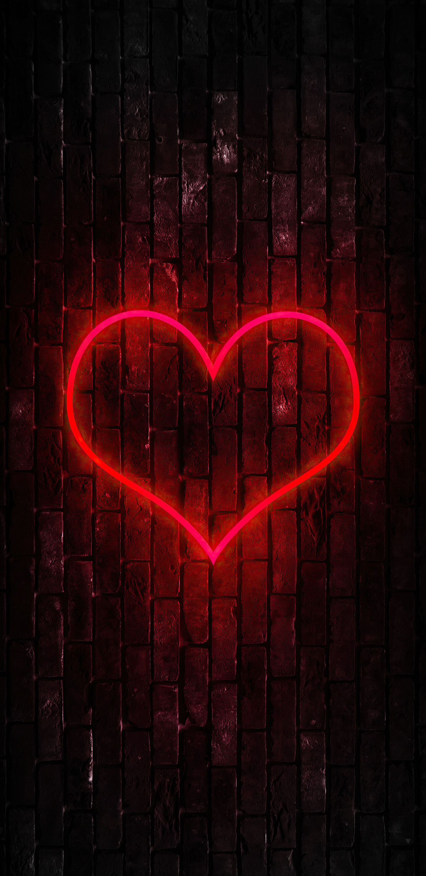 Heart: Neon, Tile wall, Illumination, Love symbol. 1440x2960 HD Wallpaper.