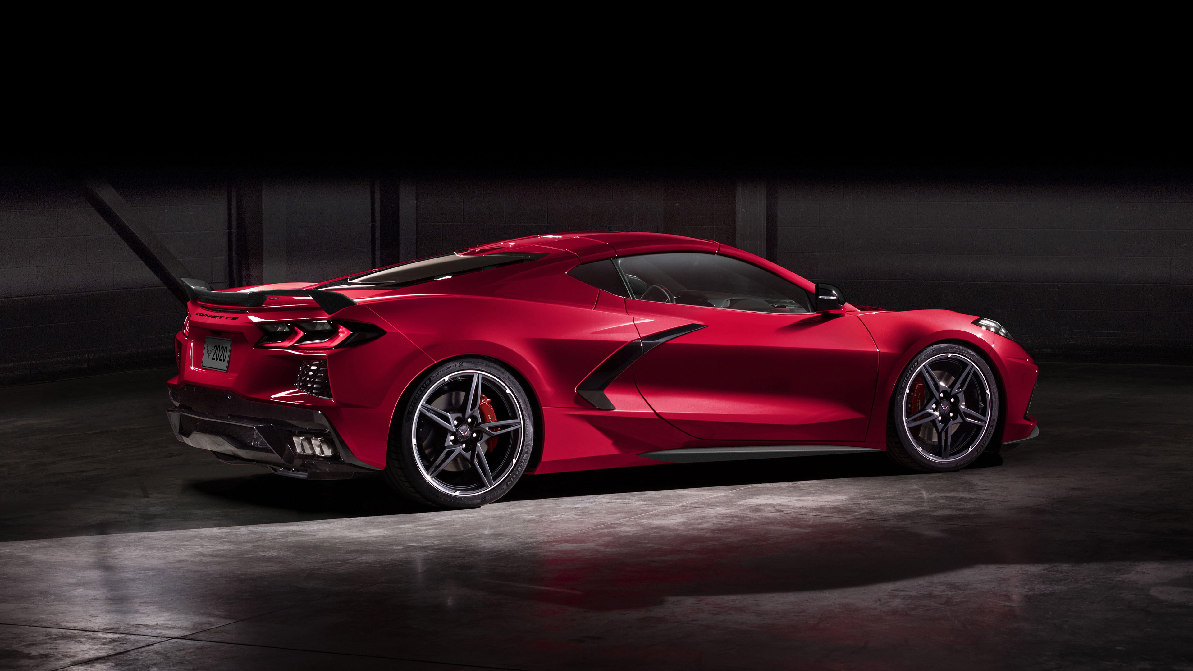 Corvette: C8 Stingray, The 2020 model, Aggressive rear view, Racing rims, Improved aerodynamics. 3840x2160 4K Wallpaper.