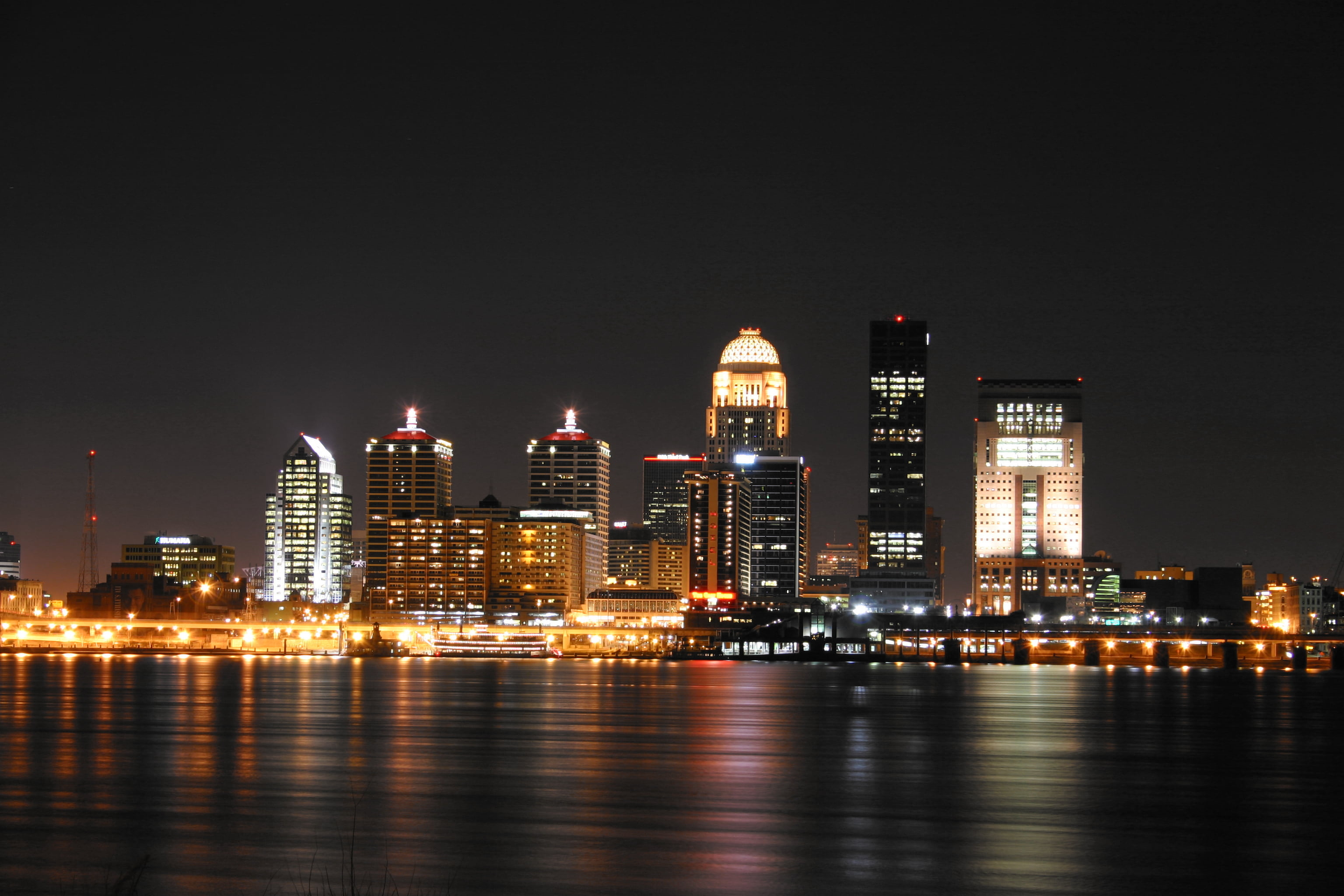 Louisville skyline, Nighttime cityscape, Body of water, HD wallpaper, 3080x2050 HD Desktop