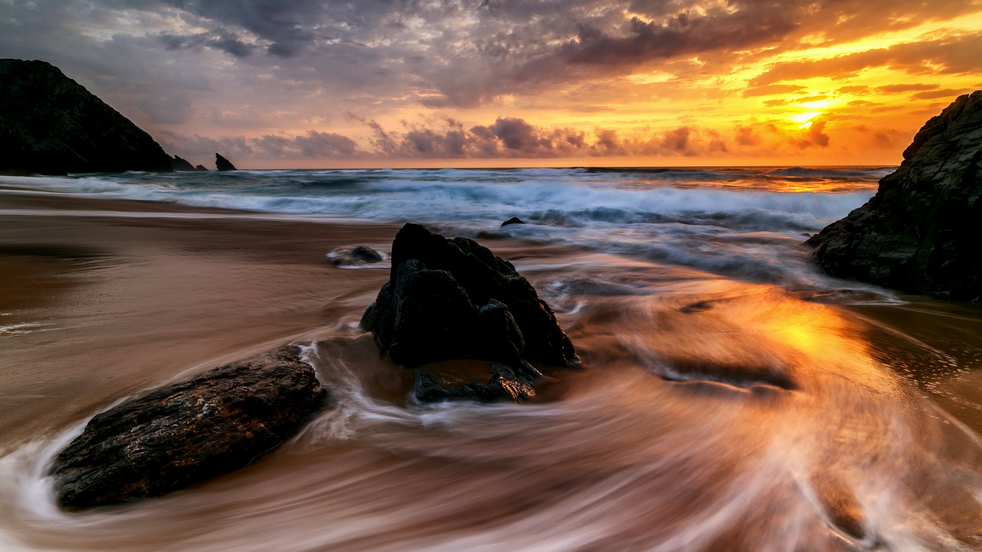 Sunrise: Daybreak, Ocean, Maritime scenery. 3840x2160 4K Background.