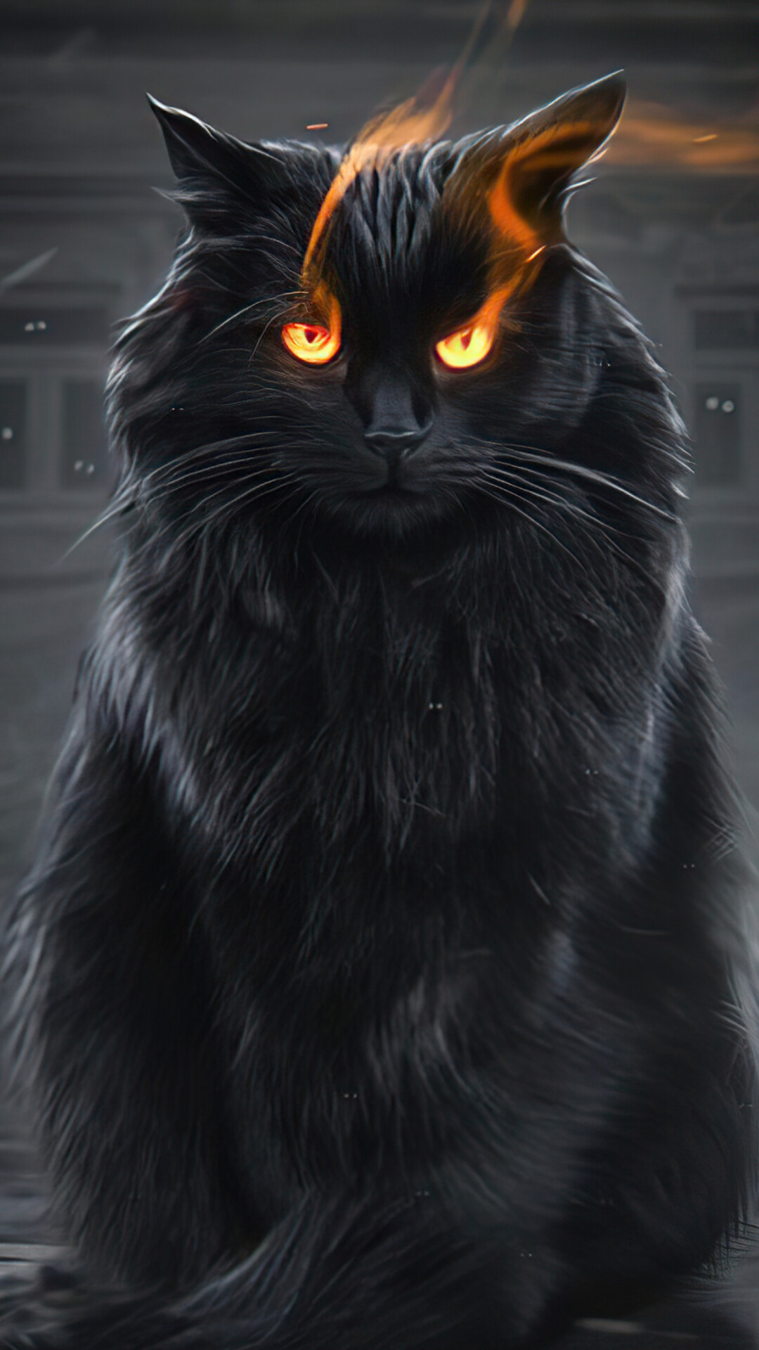 Black cat with fire eyes, Striking contrast, 4K resolution, Fiery presence, 1080x1920 Full HD Phone