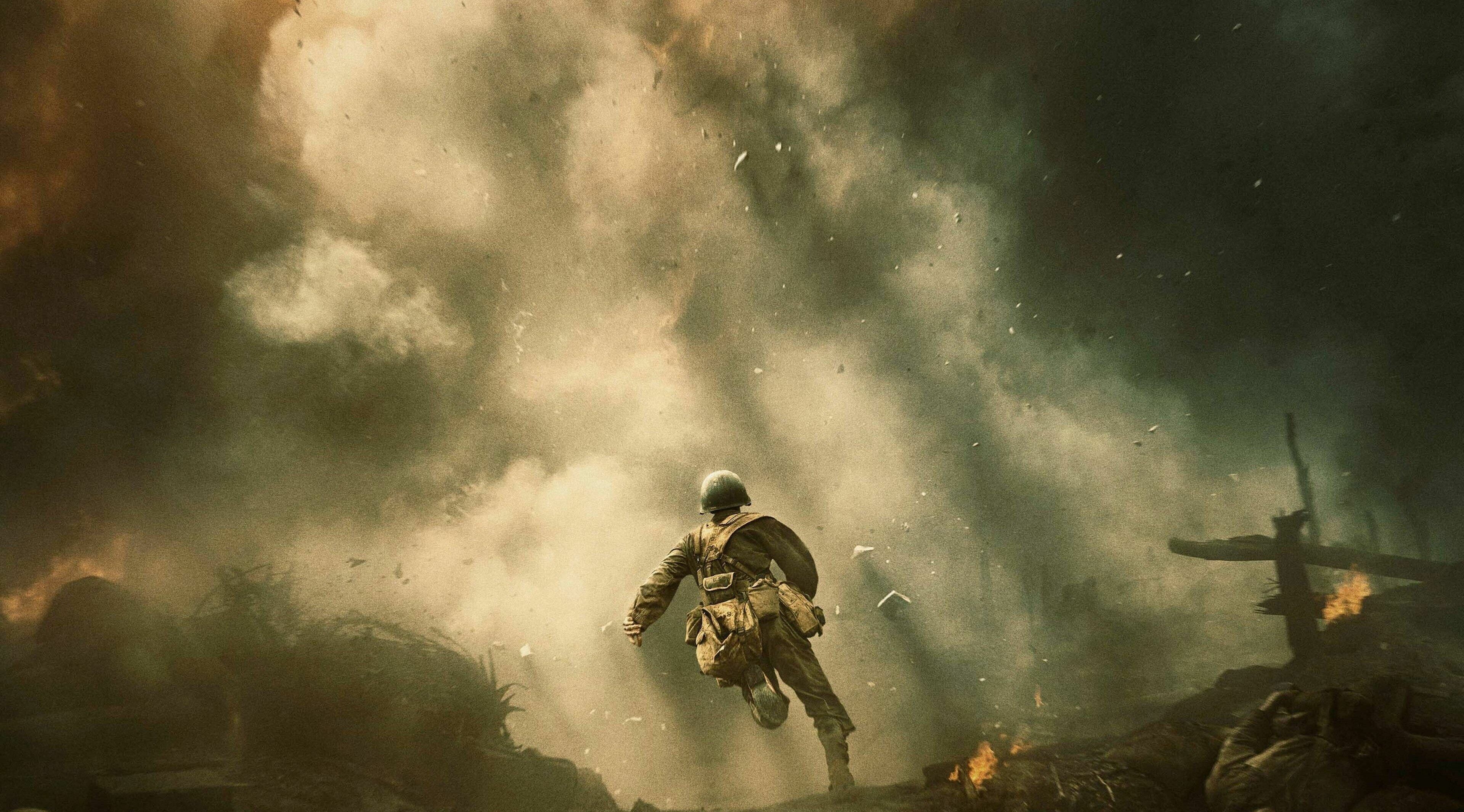 Hacksaw Ridge: A 2016 biographical war film directed by Mel Gibson. 3840x2130 HD Background.