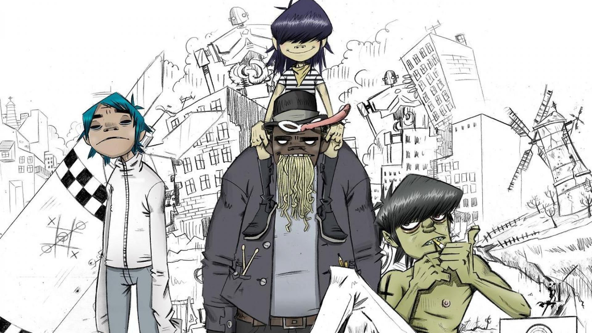 Gorillaz: The beloved raunchy animated band members, Damon Albarn, Comic strips and short cartoons. 1920x1080 Full HD Background.