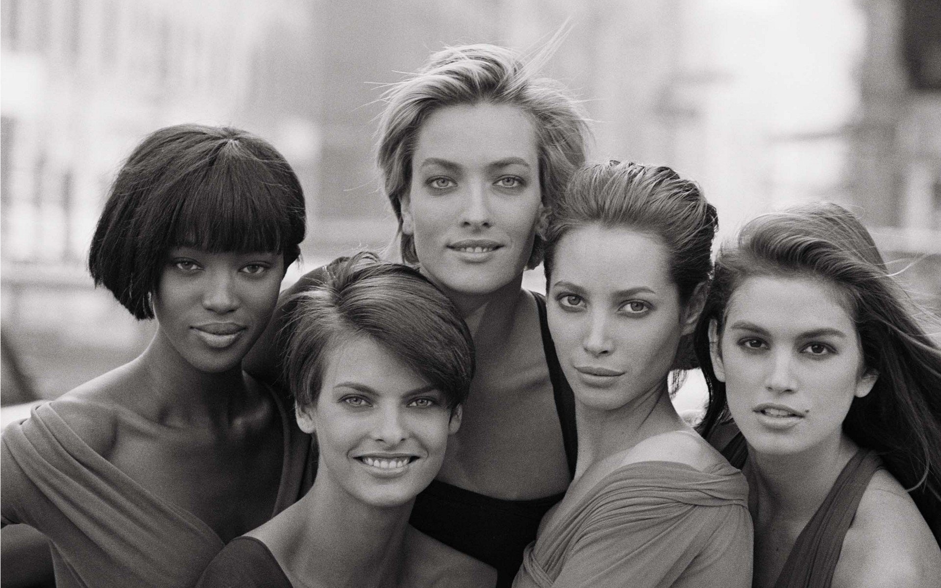 Naomi Campbell, Vintage models, Grayscale, Cindy Crawford, 1920x1200 HD Desktop