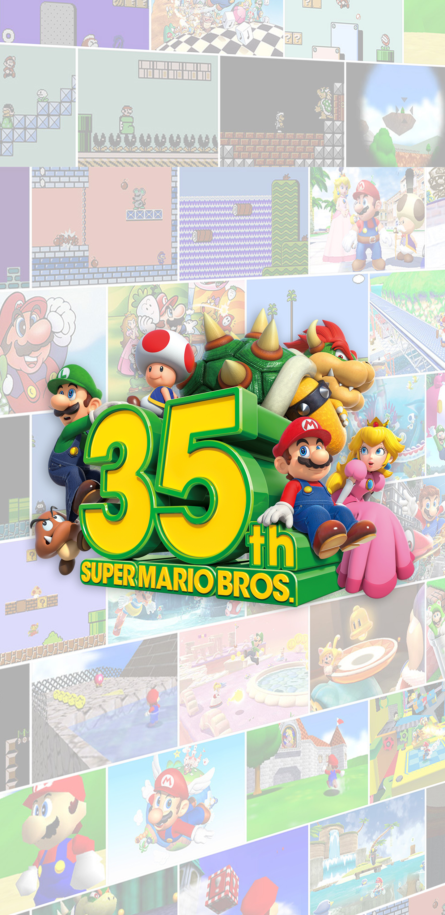 Super Mario Bros 35th anniversary, Artwork celebration, Cat with monocle, Gaming tribute, 1440x2960 HD Phone