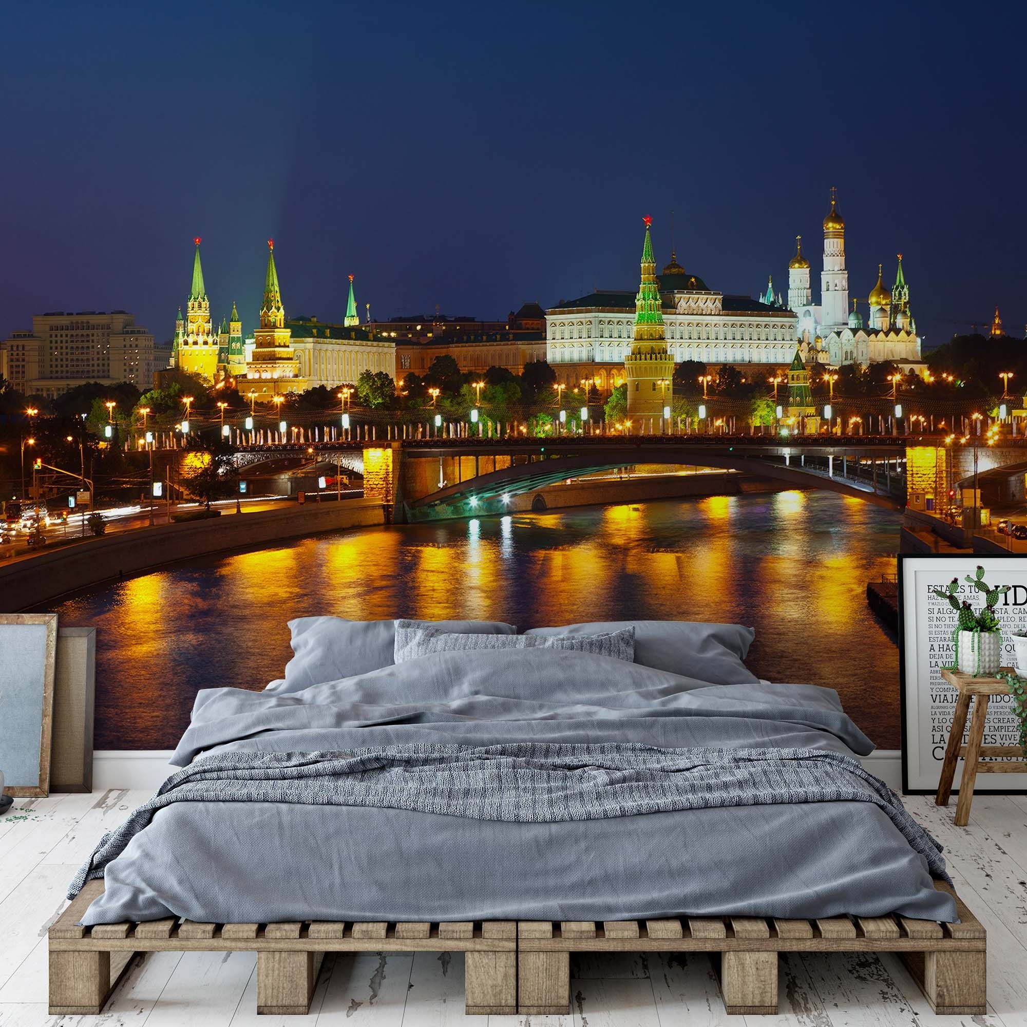 Skyline Mural, Travels, City Moscow river bridge, Night photo, 2000x2000 HD Phone