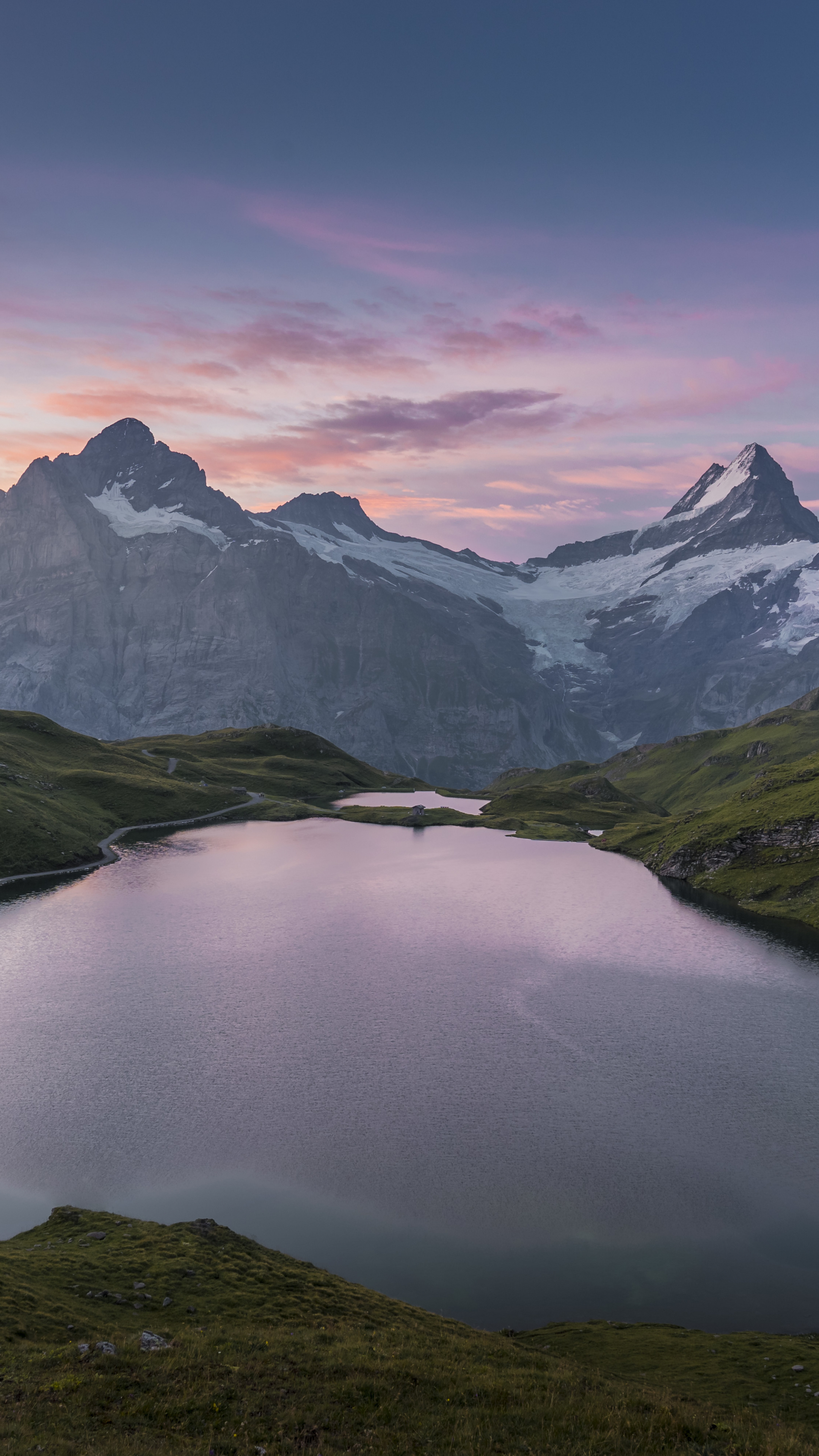 Landscape: Bachalpsee lake, An area above Grindelwald in the Bernese Oberland, Switzerland. 2160x3840 4K Background.