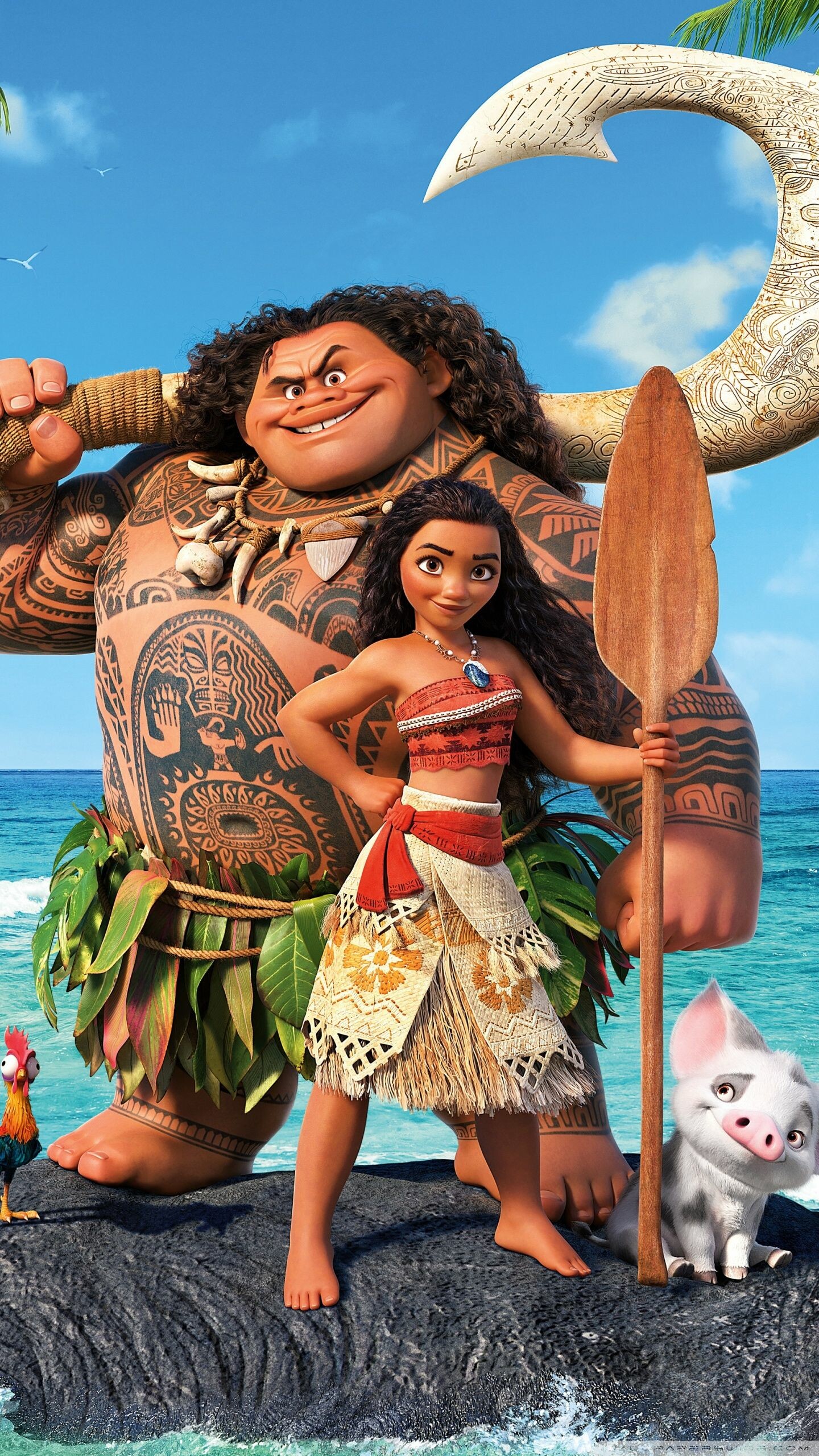 Moana: The protagonist of the eponymous film, Released in 2016 by Walt Disney Pictures. 1440x2560 HD Background.