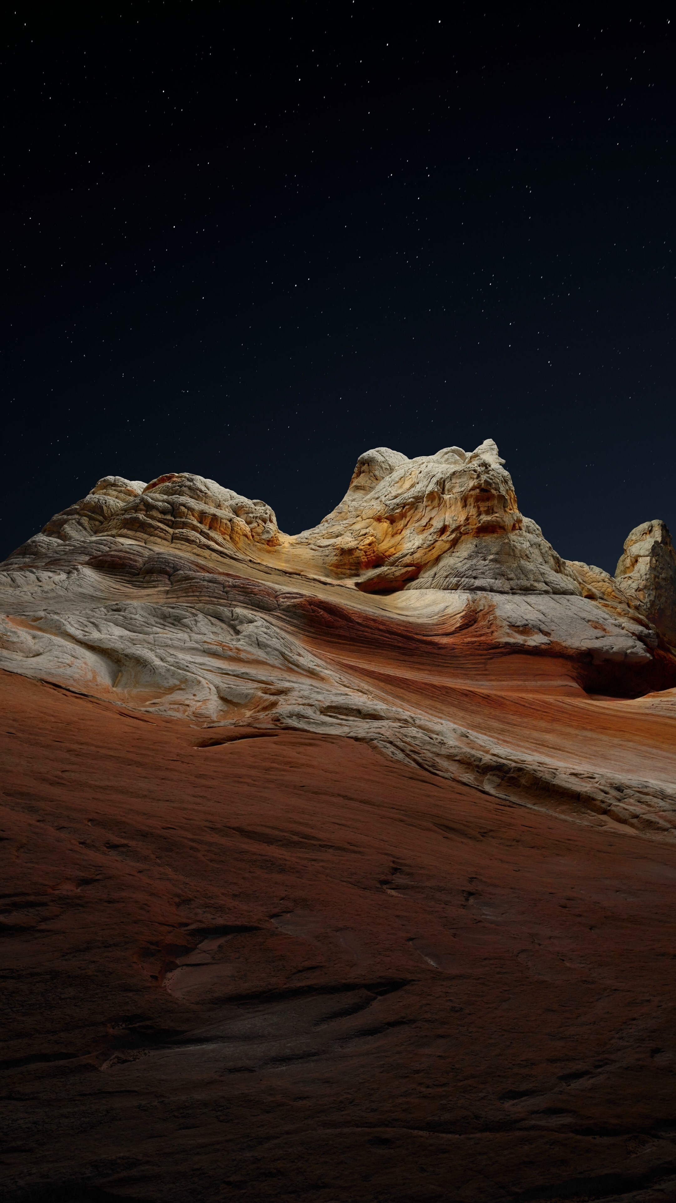 Geology: Desert peak at night, Natural environment, Sedimentary rocks. 2160x3840 4K Background.