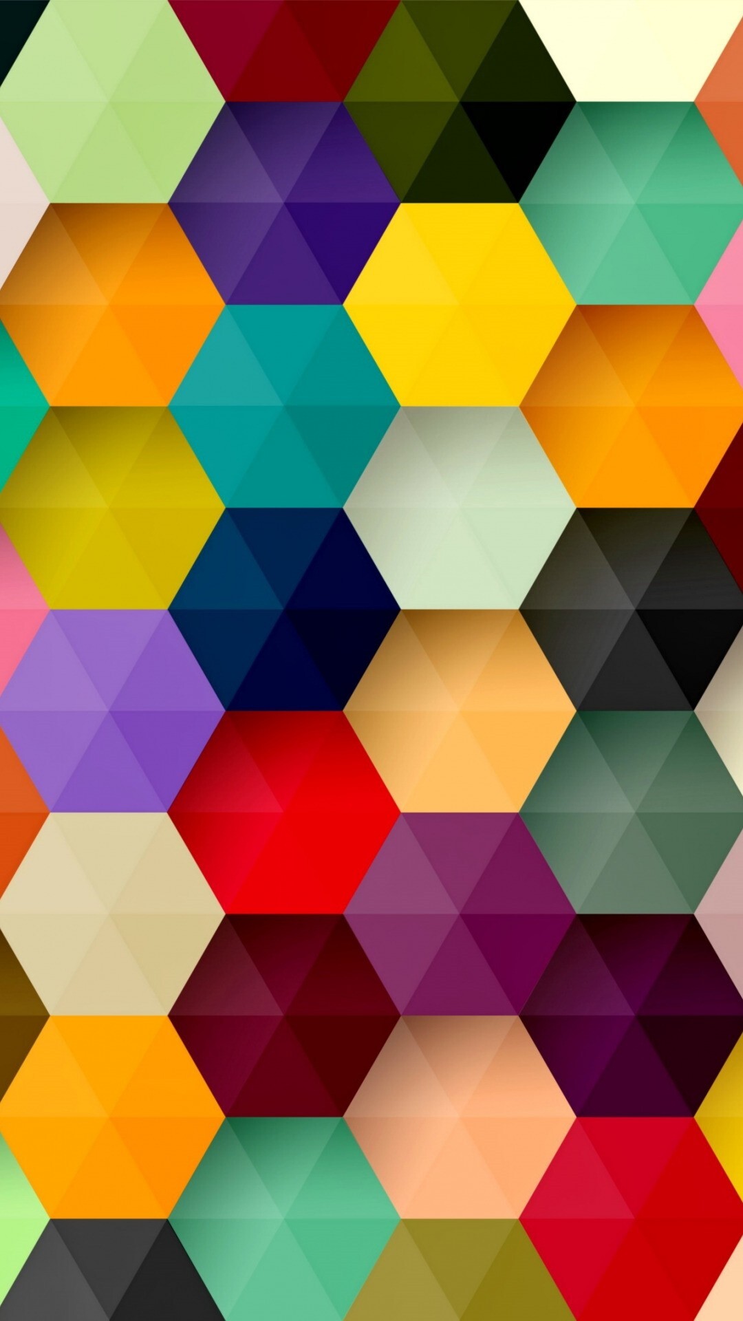 Geometry: Triangles, Hexagons, Multicolored figures, Supplementary angles. 1080x1920 Full HD Wallpaper.