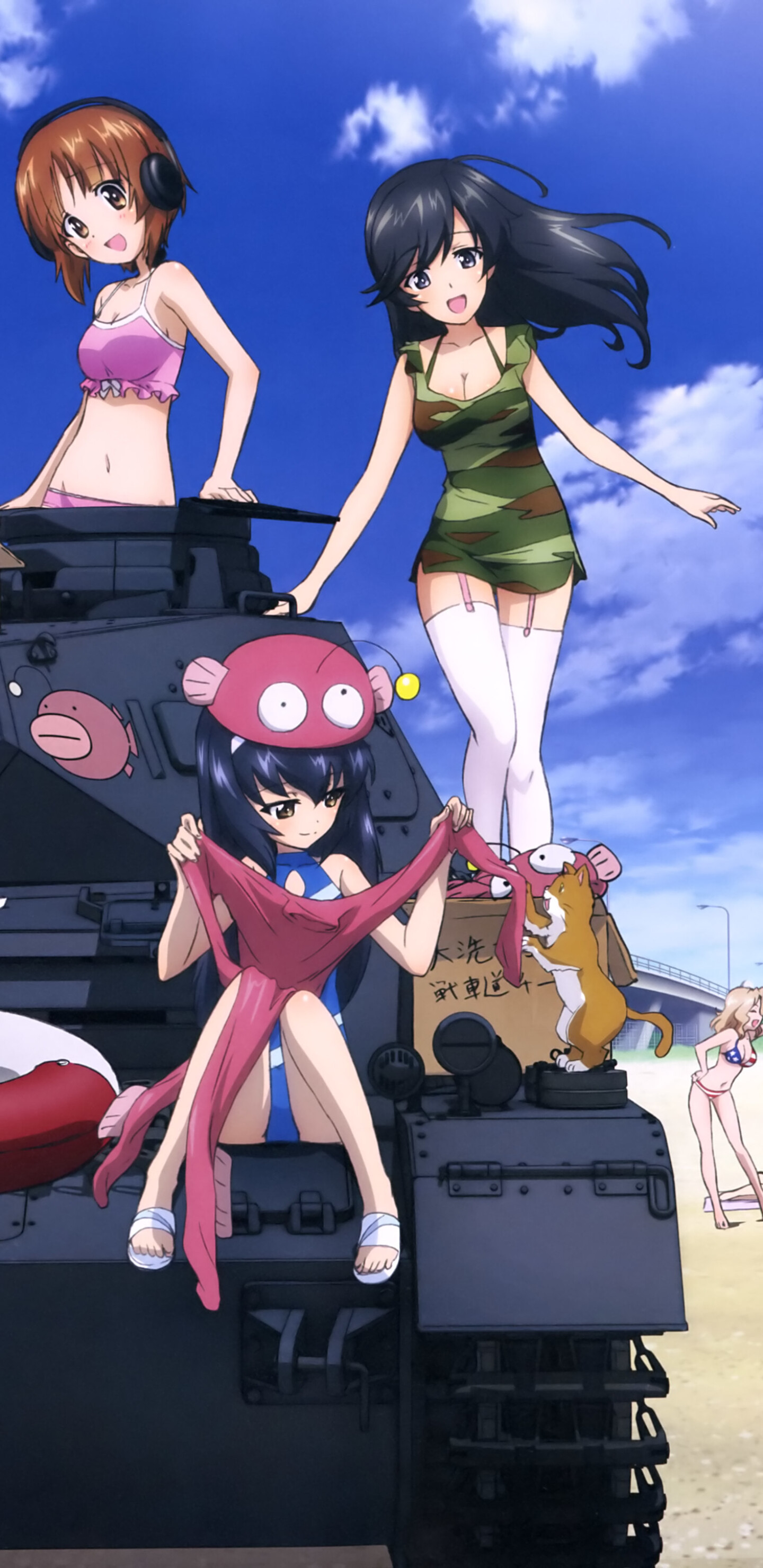 Girls und Panzer: Anglerfish Team, Miho Nishizumi, Mako Reizei, Hana Isuzu, Anime warfare series. 1440x2960 HD Wallpaper.