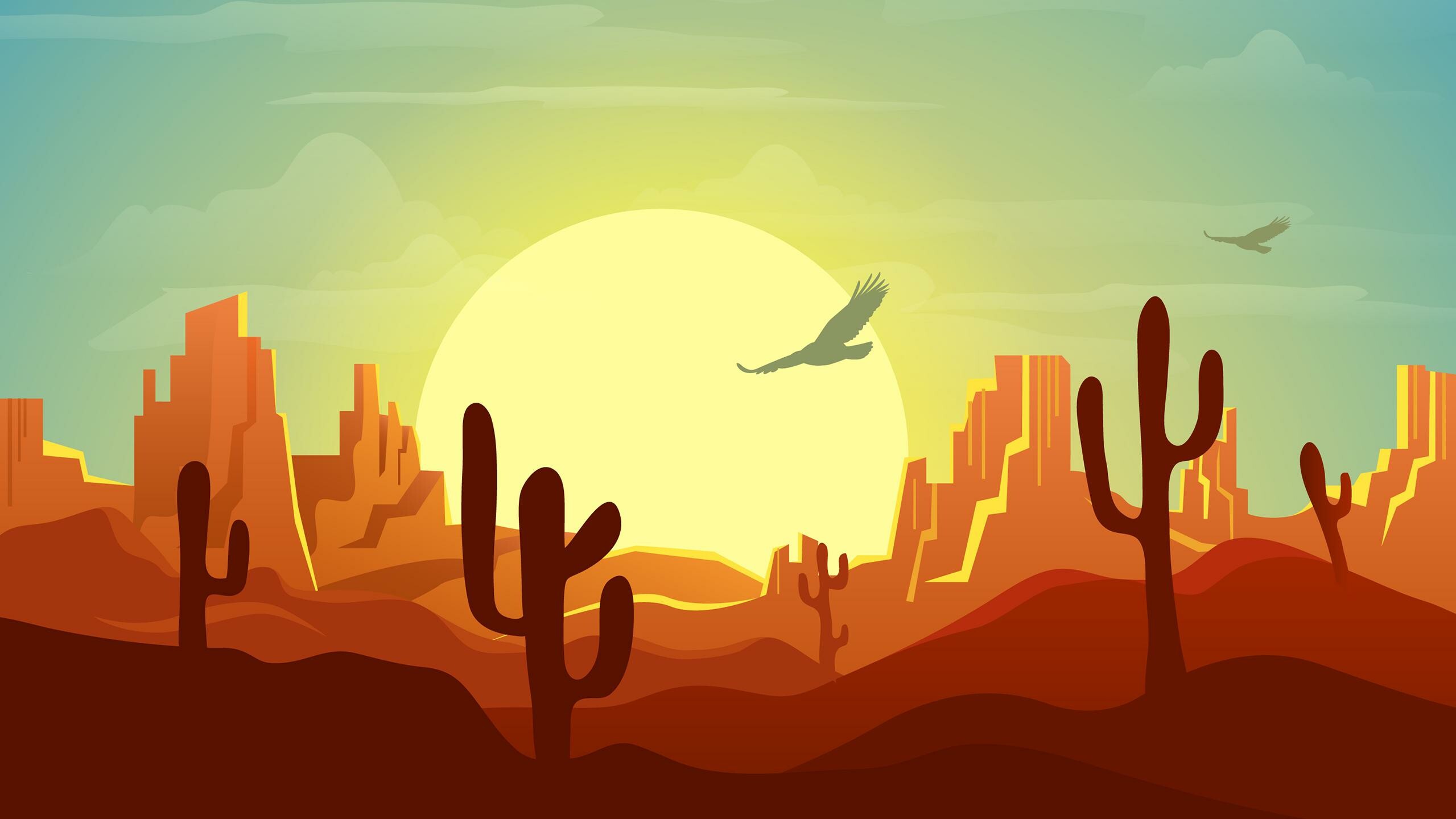 Desert: Minimalistic, Illustration, Art, Arid Land. 2560x1440 HD Wallpaper.